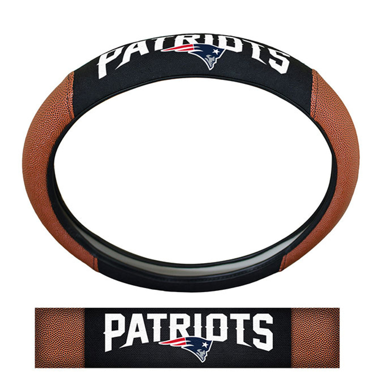 New England Patriots Steering Wheel Cover Premium Pigskin Style - Sports Collectibles, Sports Memorabilia, Sports Fan Shop, Sports Gifts