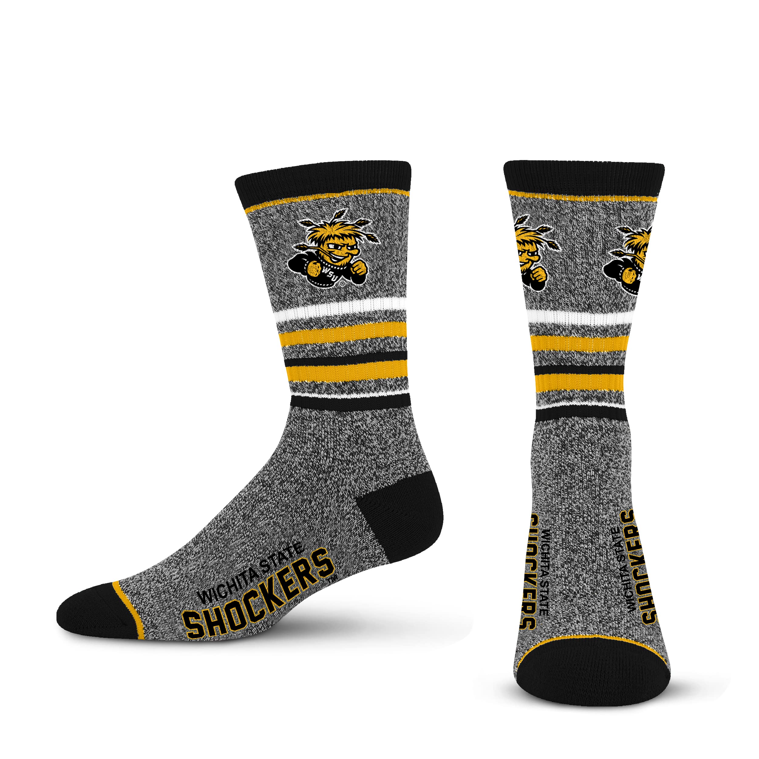 For Bare Feet Mens NCAA Wichita State Shockers 5 Star Crew Sock Marble Grey Large - Sports Gifts, Sports Memorabilia, Sports Collectibles, Fan Shop
