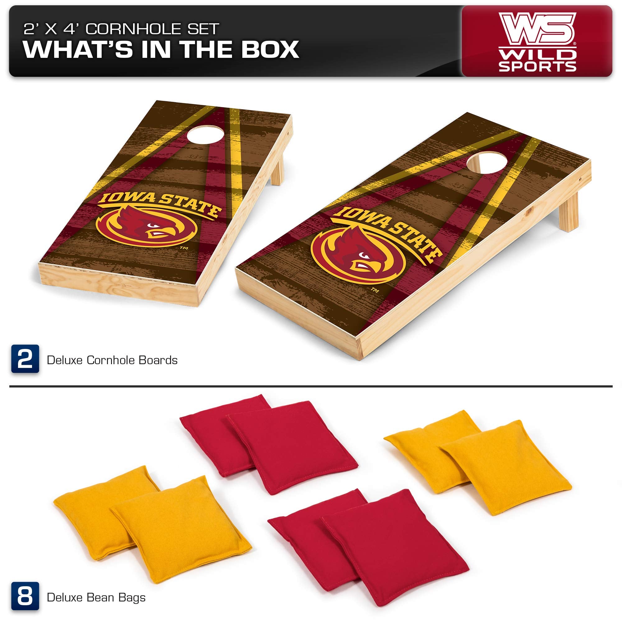 Wild Sports 2' x 4' Wood Tournament Cornhole Set - Direct Printed - Iowa State Cyclones- perfect for Backyard, Beach, Park, Tailgates, Outdoors and Indoors - Sports Collectibles, Sports Memorabilia, Sports Fan Shop, Sports Gifts