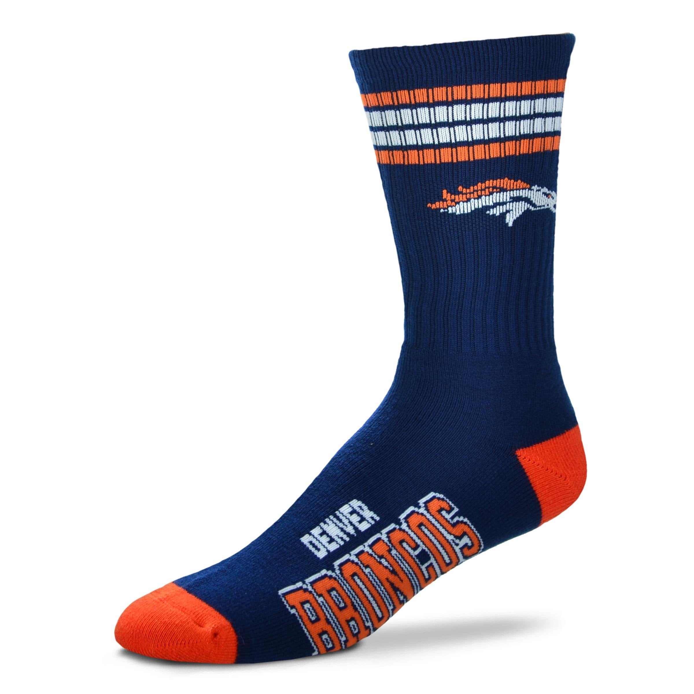 For Bare Feet NFL Youth 4 Stripe Deuce Crew Sock, Denver Broncos, One Size - Sports Gifts, Sports Memorabilia, Sports Collectibles, Fan Shop