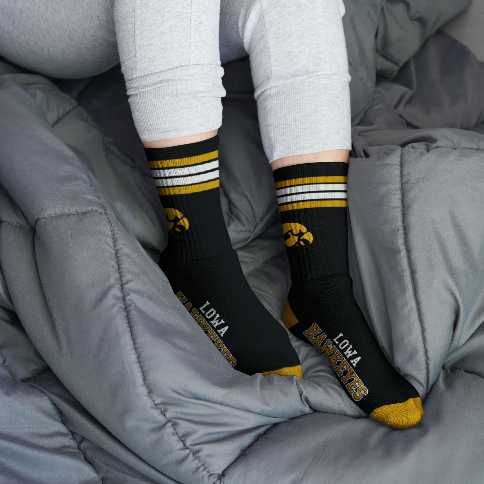 For Bare Feet NCAA Iowa Hawkeyes 4 Stripe Deuce Crew Sock Team Color MEDIUM - Sports Gifts, Sports Memorabilia, Sports Collectibles, Fan Shop