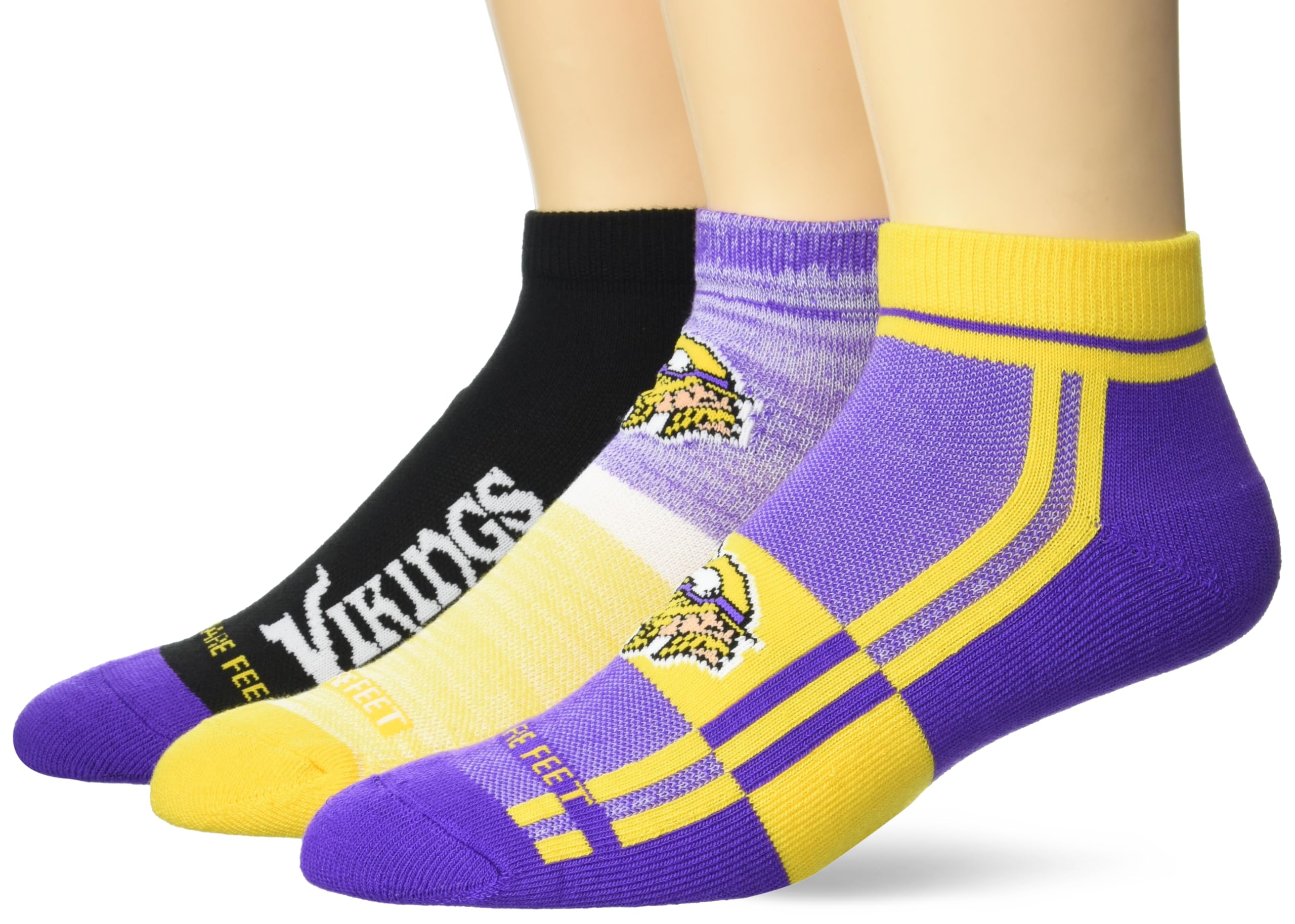 For Bare Feet NFL MINNESOTA VIKINGS Stripe Stack 3 Pack Ankle Sock Team Colors Large - Sports Gifts, Sports Memorabilia, Sports Collectibles, Fan Shop