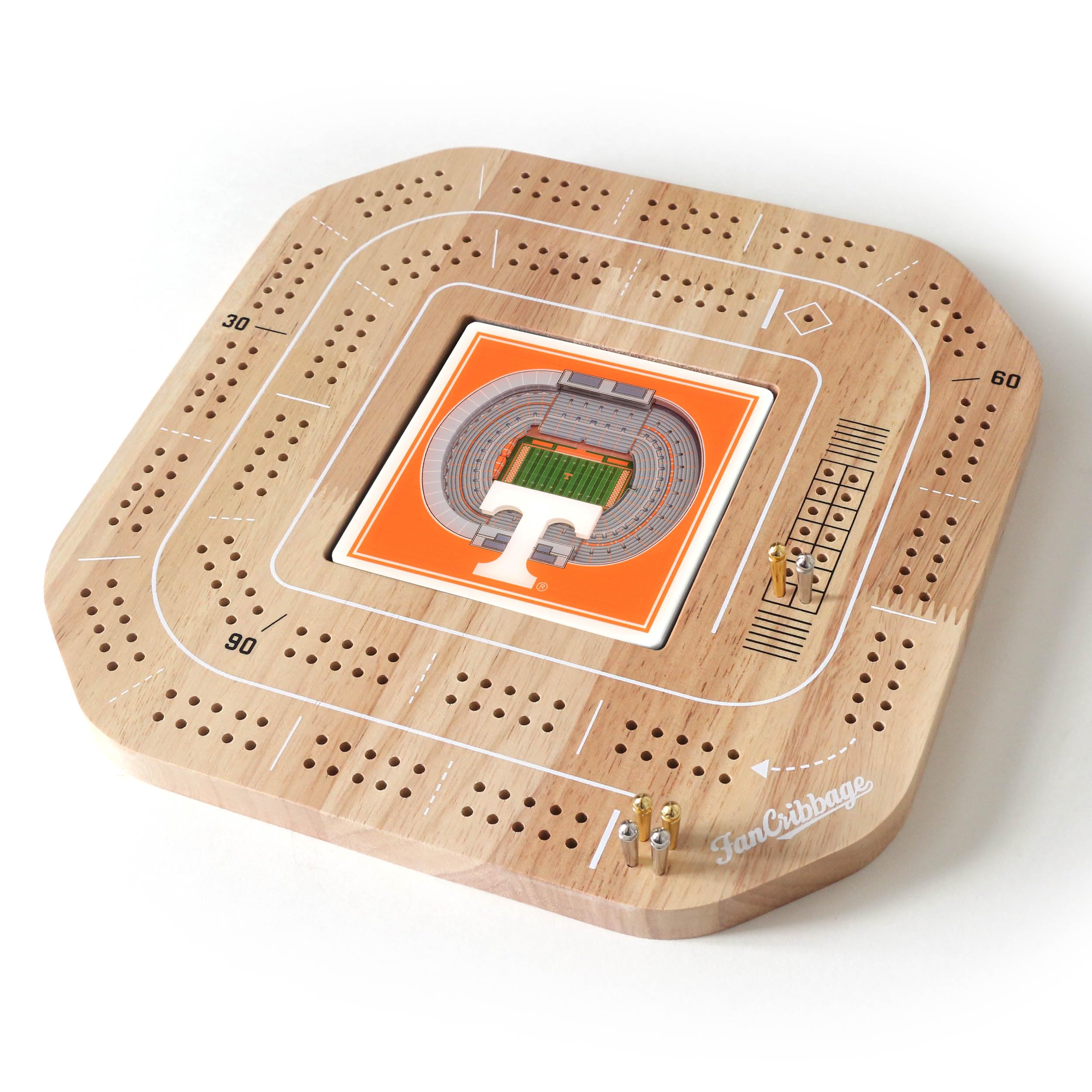 YouTheFan NCAA Tennessee Volunteers Licensed Fan Cribbage Wood Board Game - Sports Collectibles, Sports Memorabilia, Sports Fan Shop, Sports Gifts