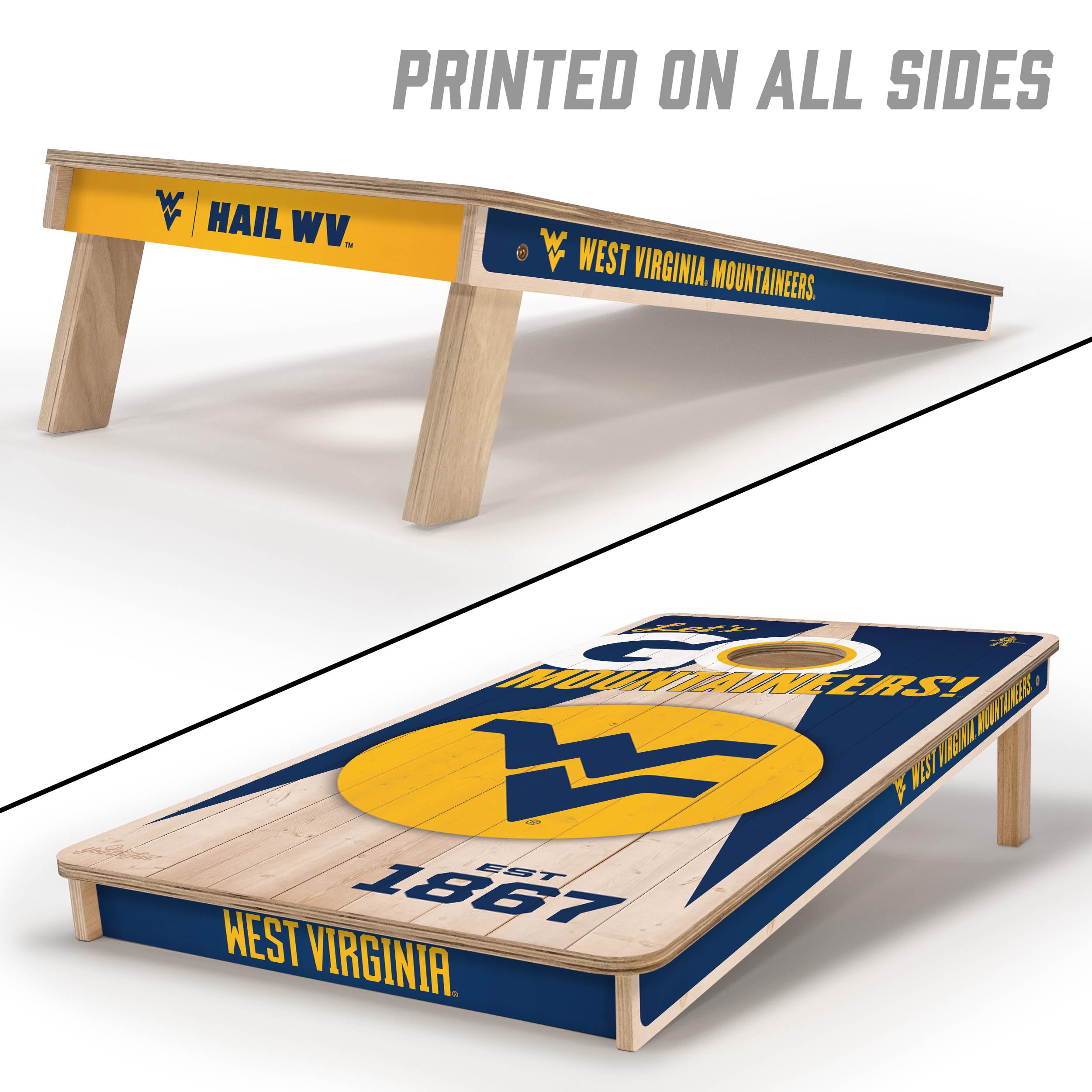 YouTheFan NCAA West Virginia Mountaineers 2’ x 4’ Professional Wood Cornhole Game with Logo Bags - Sports Collectibles, Sports Memorabilia, Sports Fan Shop, Sports Gifts