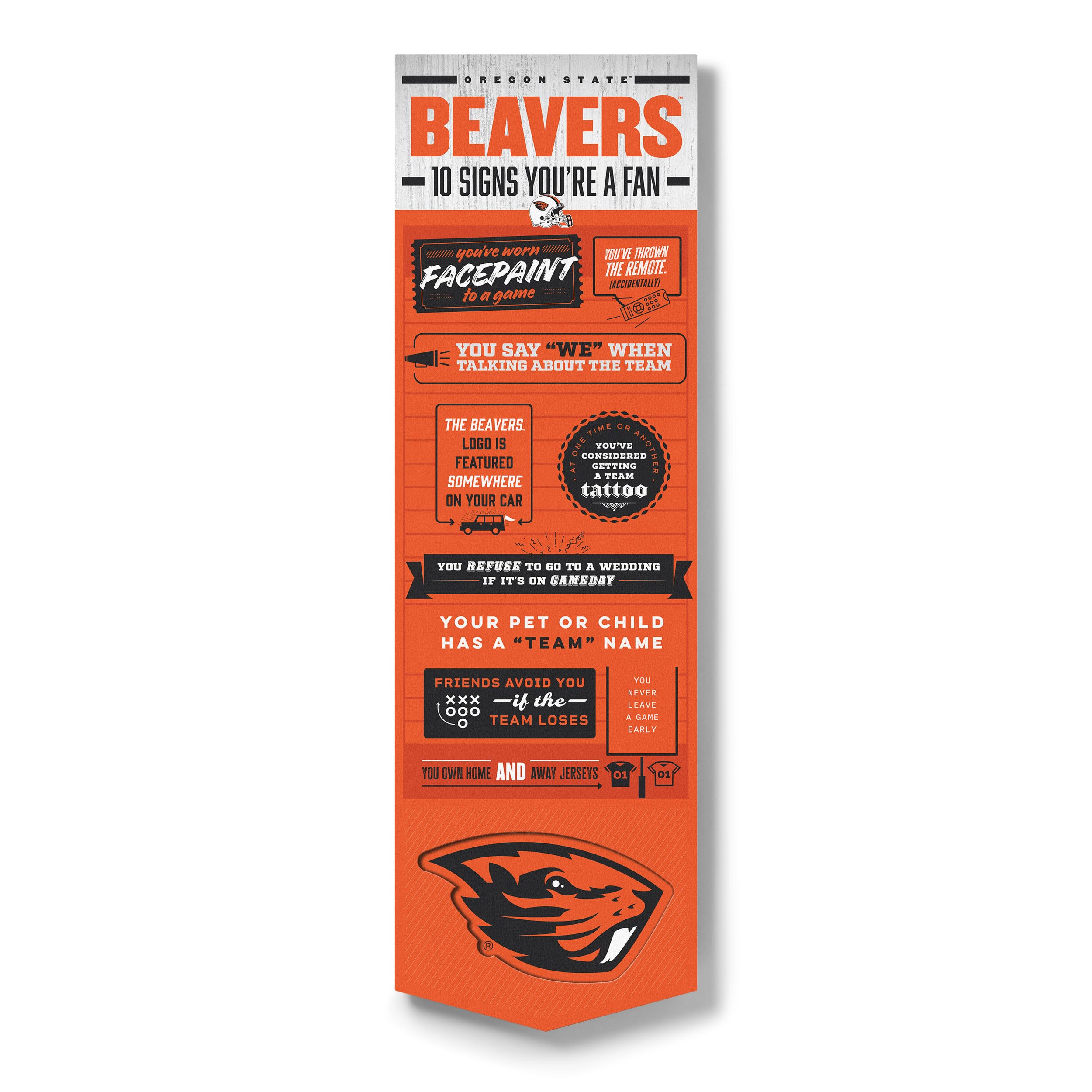 YouTheFan Officially-licensed NCAA Oregon State Beavers 6x19 Top 10 Signs Banner - humorous descriptions - fun sports fan phrases, original design, indoor team wall decor fan gift - Sports Collectibles, Sports Memorabilia, Sports Fan Shop, Sports Gifts