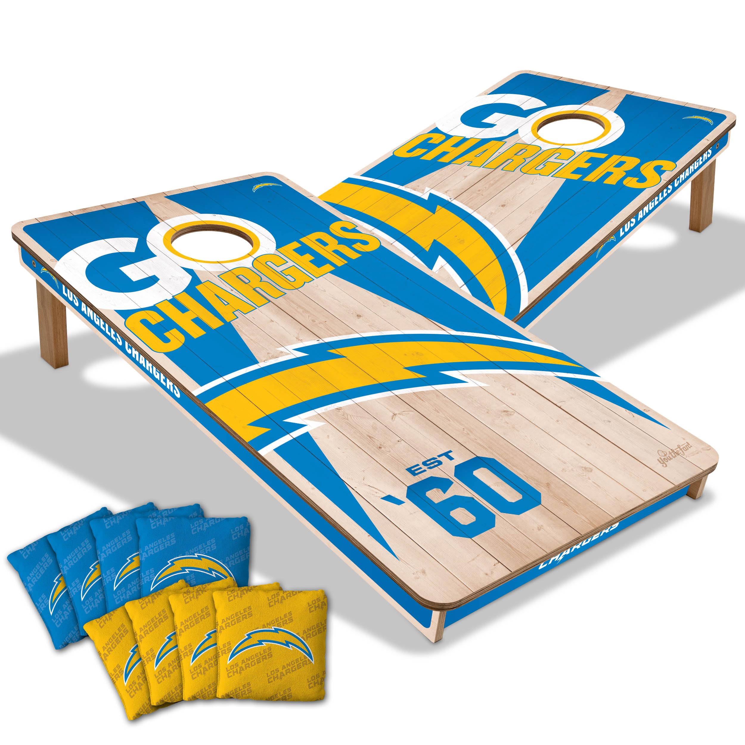 YouTheFan NFL Los Angeles Chargers 2’ x 4’ Professional Wood Cornhole Game with Logo Bags - Sports Collectibles, Sports Memorabilia, Sports Fan Shop, Sports Gifts