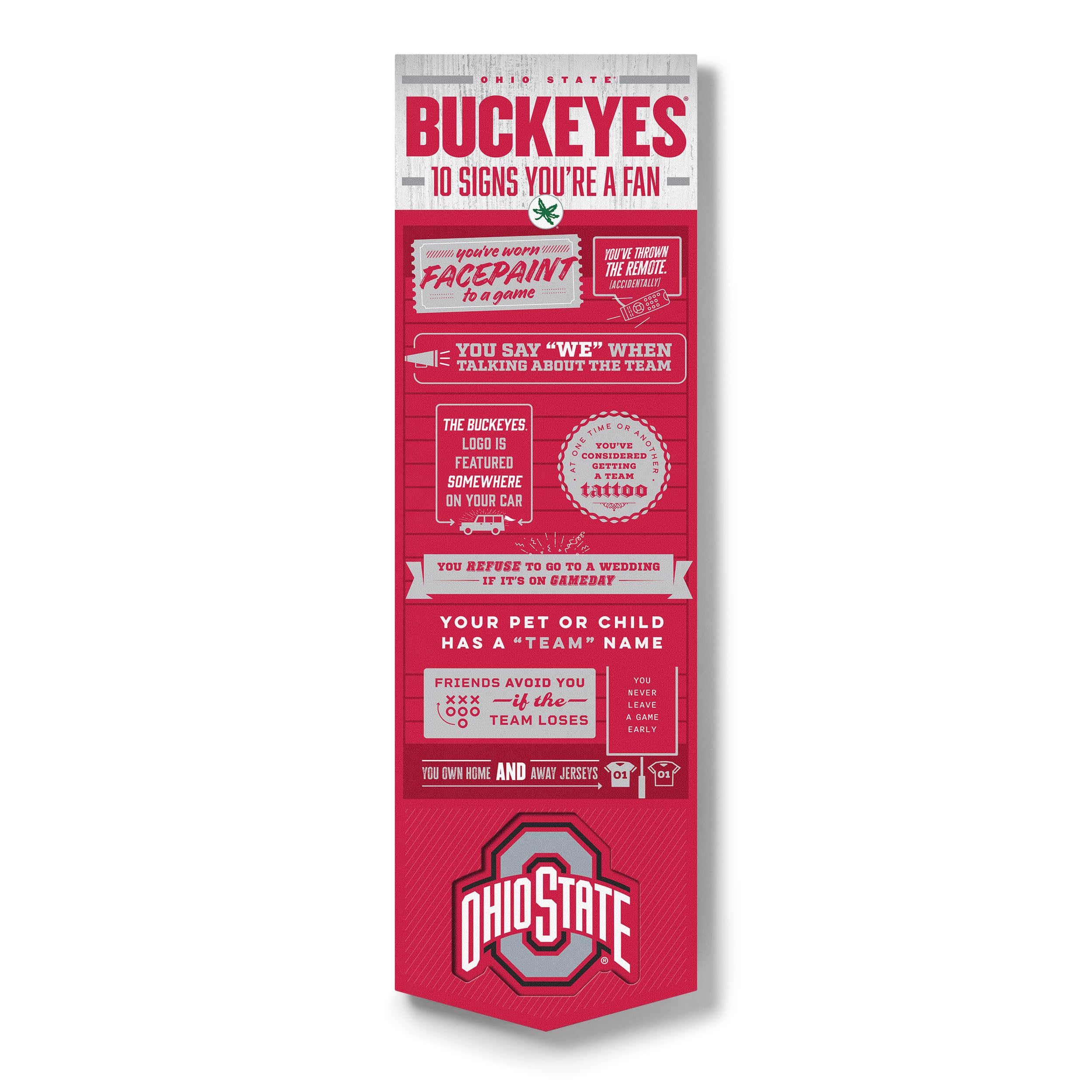 YouTheFan Officially-licensed NCAA Ohio State Buckeyes 6x19 Top 10 Signs Banner - humorous descriptions - fun sports fan phrases, original design, indoor team wall decor fan gift - Sports Collectibles, Sports Memorabilia, Sports Fan Shop, Sports Gifts