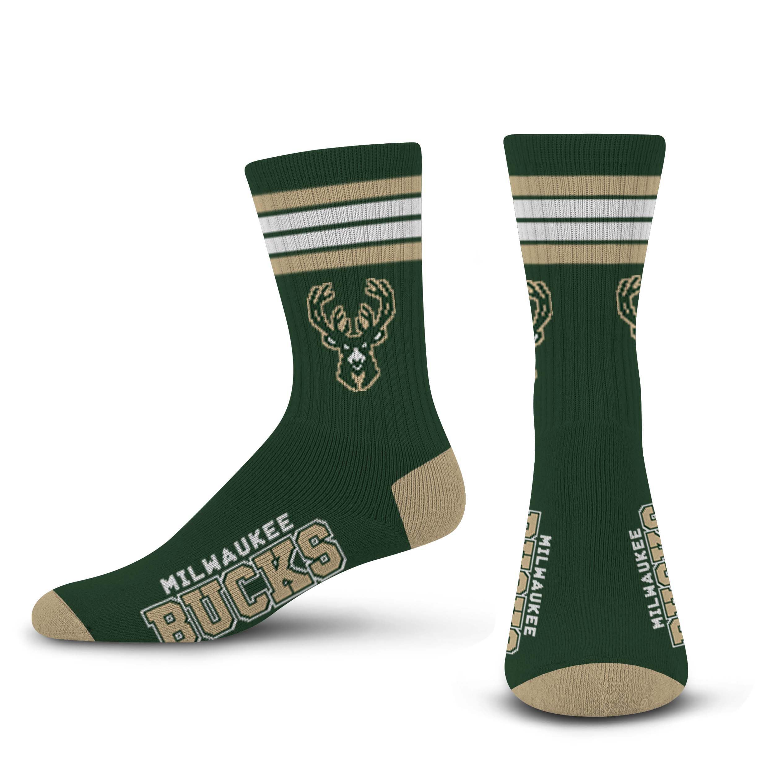 For Bare Feet NBA MILWAUKEE BUCKS 4 Stripe Deuce Crew Sock Team Color Large - Sports Gifts, Sports Memorabilia, Sports Collectibles, Fan Shop