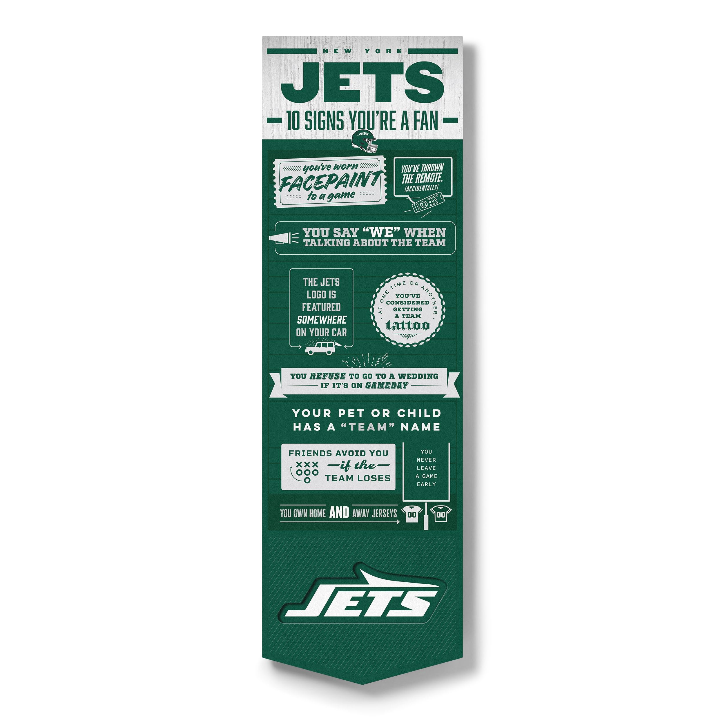 YouTheFan Officially-licensed NFL New York Jets 6x19 Top 10 Signs Banner - humorous descriptions - fun sports fan phrases, original design, indoor team wall decor fan gift - Sports Collectibles, Sports Memorabilia, Sports Fan Shop, Sports Gifts