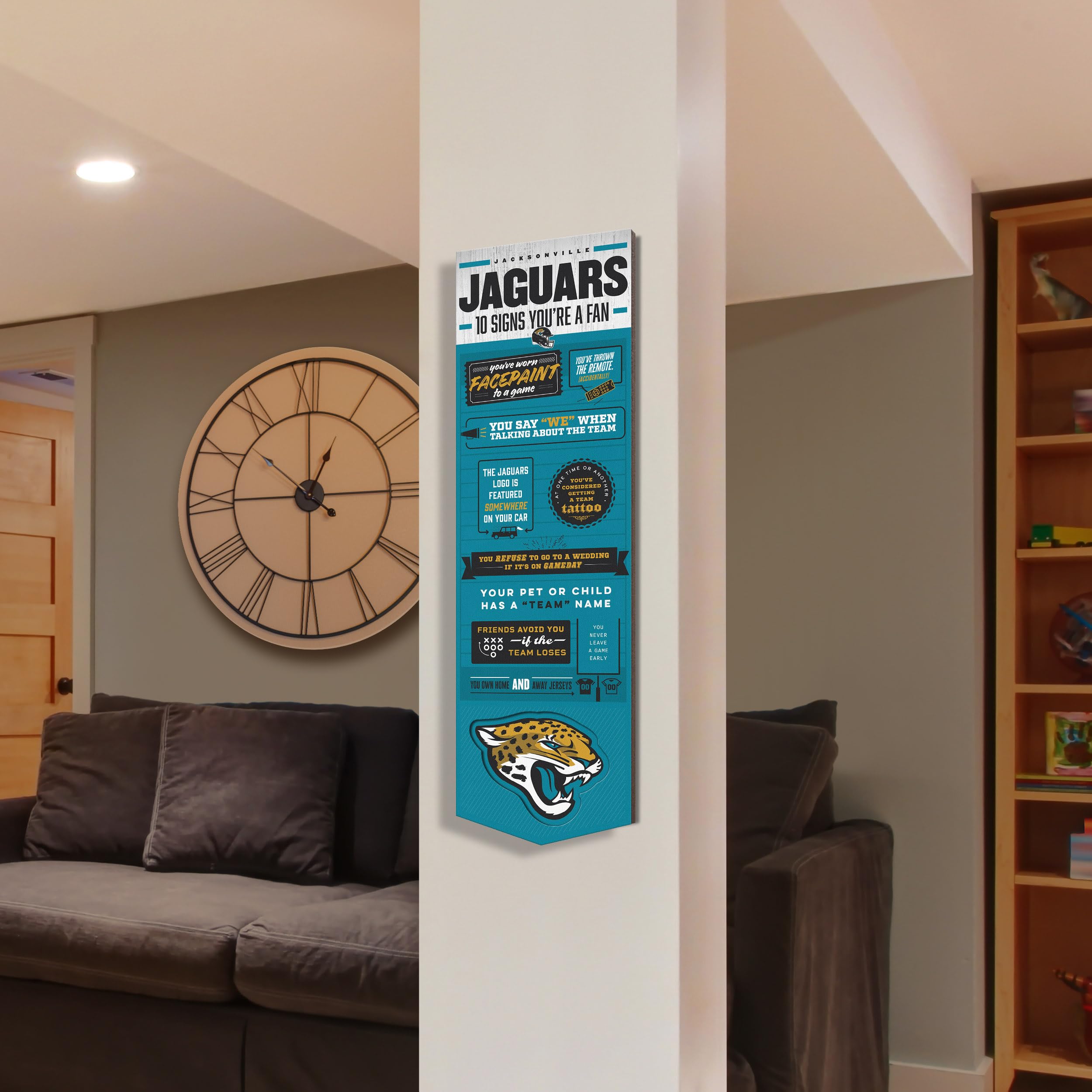 YouTheFan Officially-licensed NFL Jacksonville Jaguars 6x19 Top 10 Signs Banner - humorous descriptions - fun sports fan phrases, original design, indoor team wall decor fan gift - Sports Collectibles, Sports Memorabilia, Sports Fan Shop, Sports Gifts