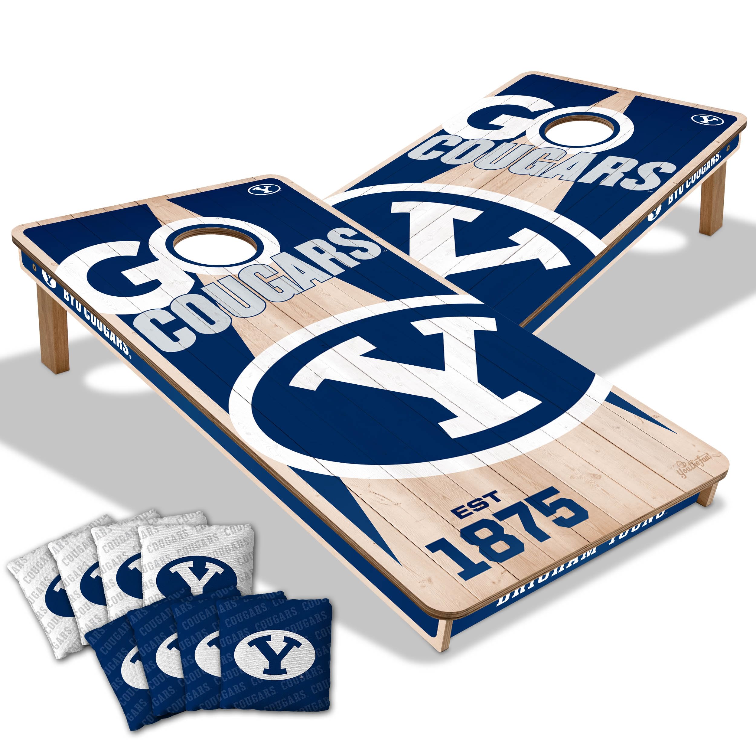 YouTheFan NCAA BYU Cougars 2’ x 4’ Professional Wood Cornhole Game with Logo Bags - Sports Collectibles, Sports Memorabilia, Sports Fan Shop, Sports Gifts