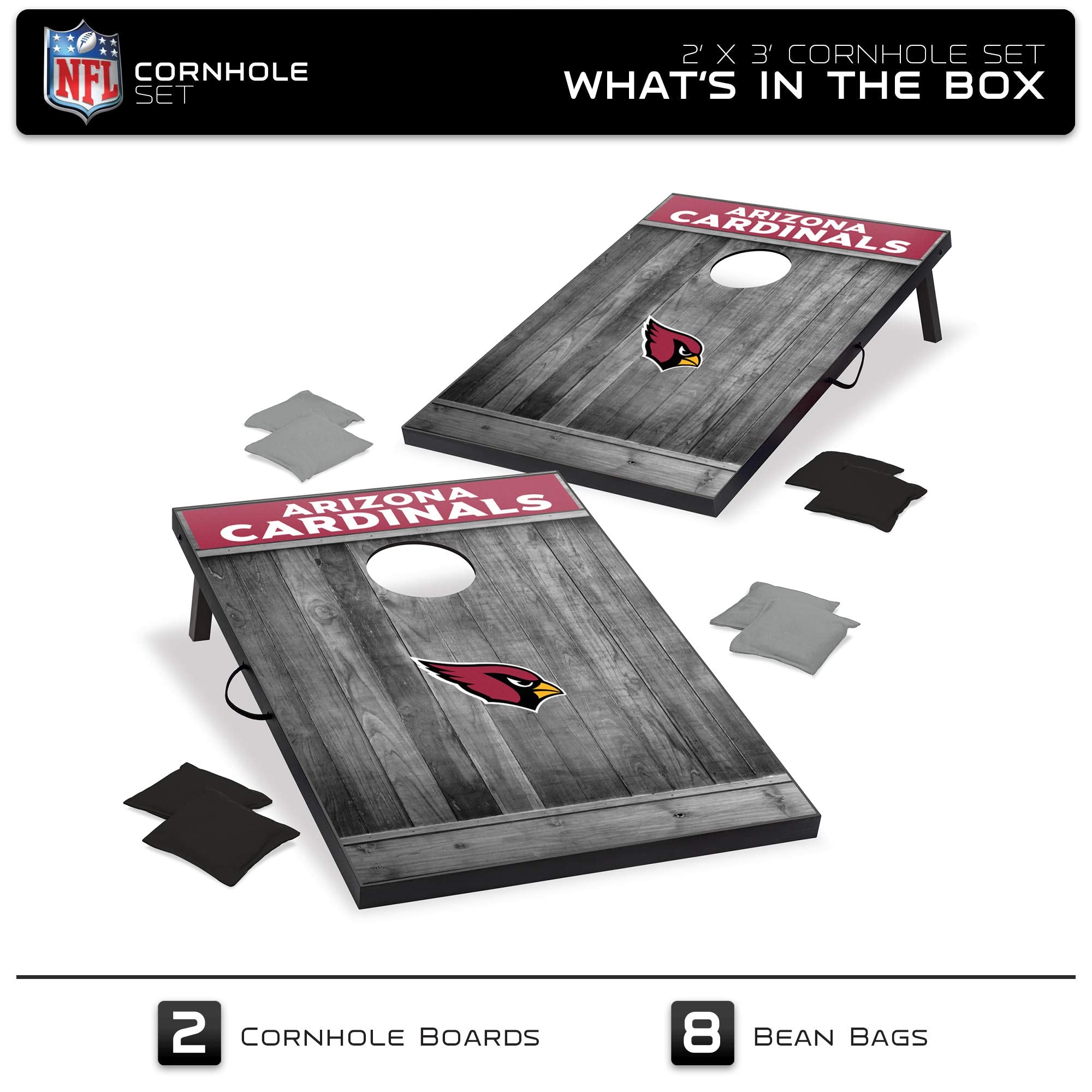 Wild Sports 2'x3' MDF Wood NFL Arizona Cardinals Cornhole Set - Grey Wood Design - Sports Collectibles, Sports Memorabilia, Sports Fan Shop, Sports Gifts