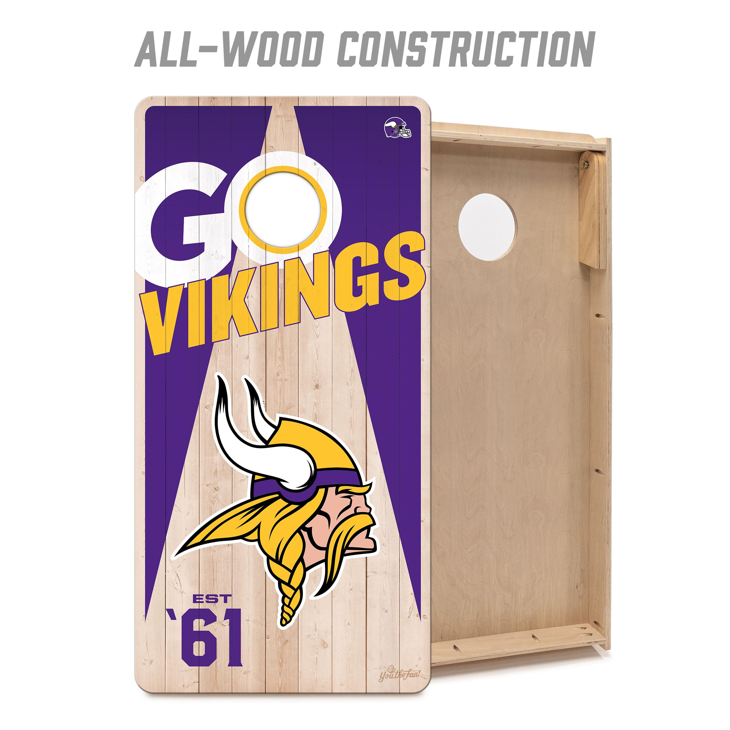 YouTheFan NFL Minnesota Vikings 2’ x 4’ Professional Wood Cornhole Game with Logo Bags - Sports Collectibles, Sports Memorabilia, Sports Fan Shop, Sports Gifts