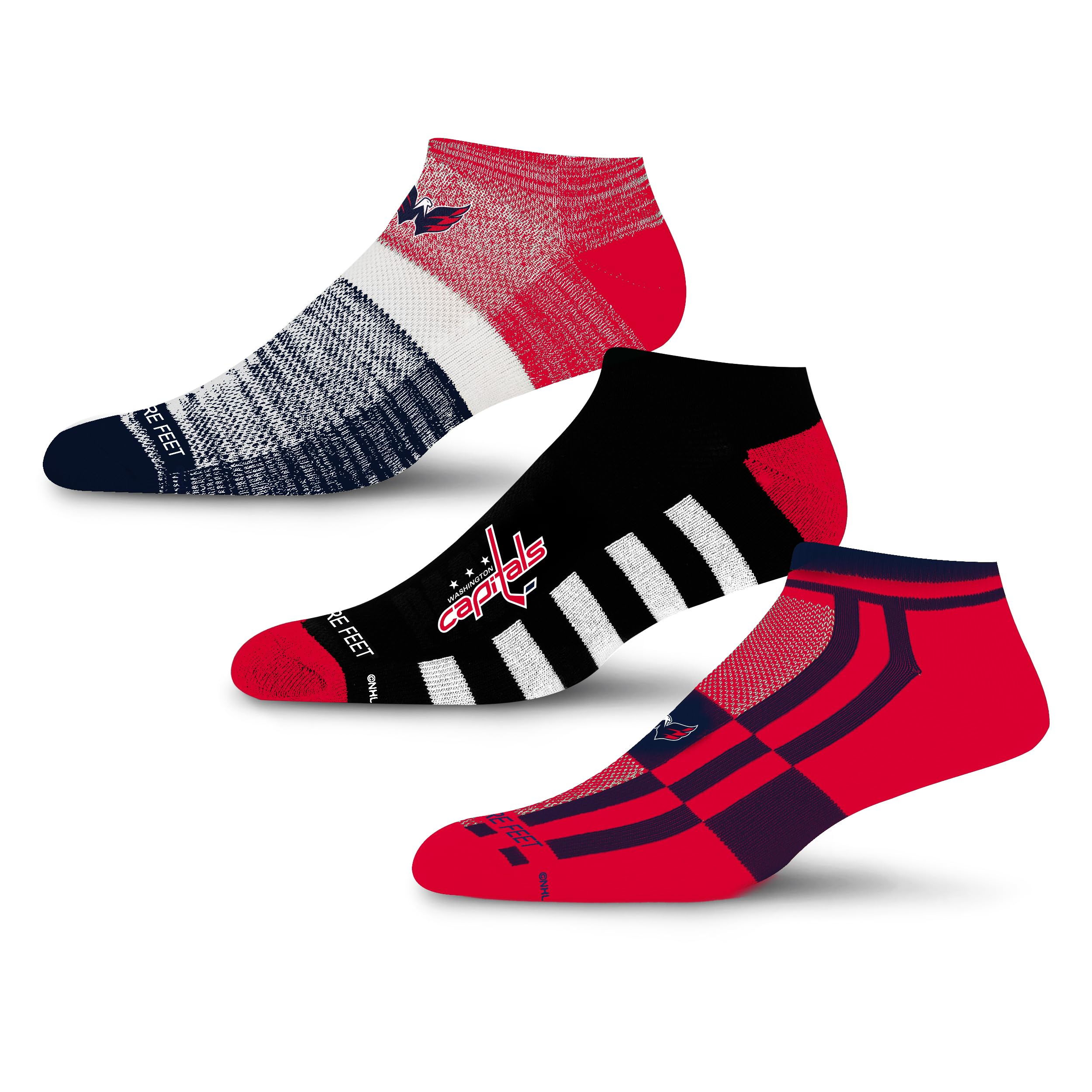For Bare Feet NHL WASHINGTON CAPITALS Stripe Stack 3 Pack Ankle Sock Team Colors Large - Sports Gifts, Sports Memorabilia, Sports Collectibles, Fan Shop