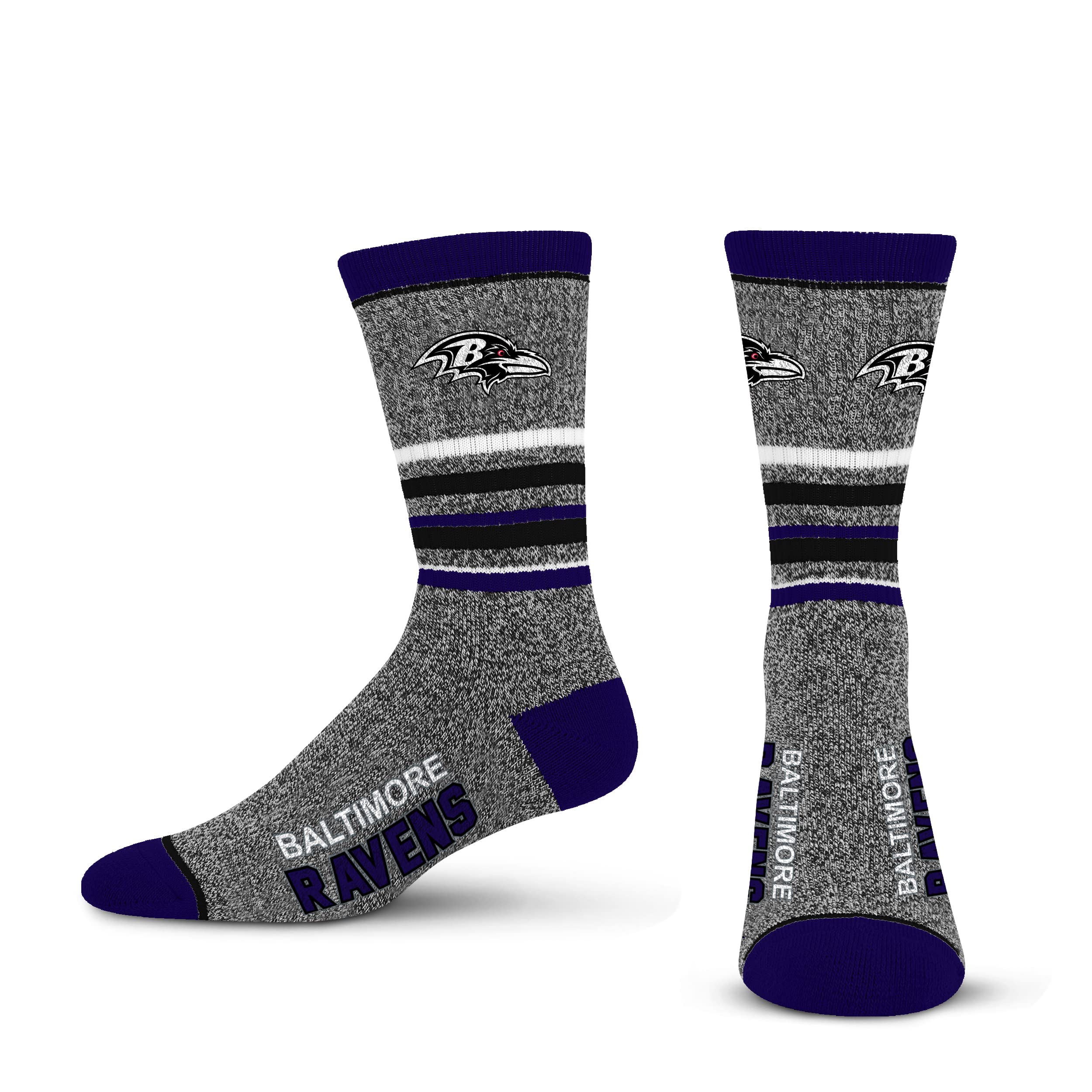 For Bare Feet Mens NFL Baltimore Ravens 5 Star Crew Sock Marble Grey Large - Sports Gifts, Sports Memorabilia, Sports Collectibles, Fan Shop