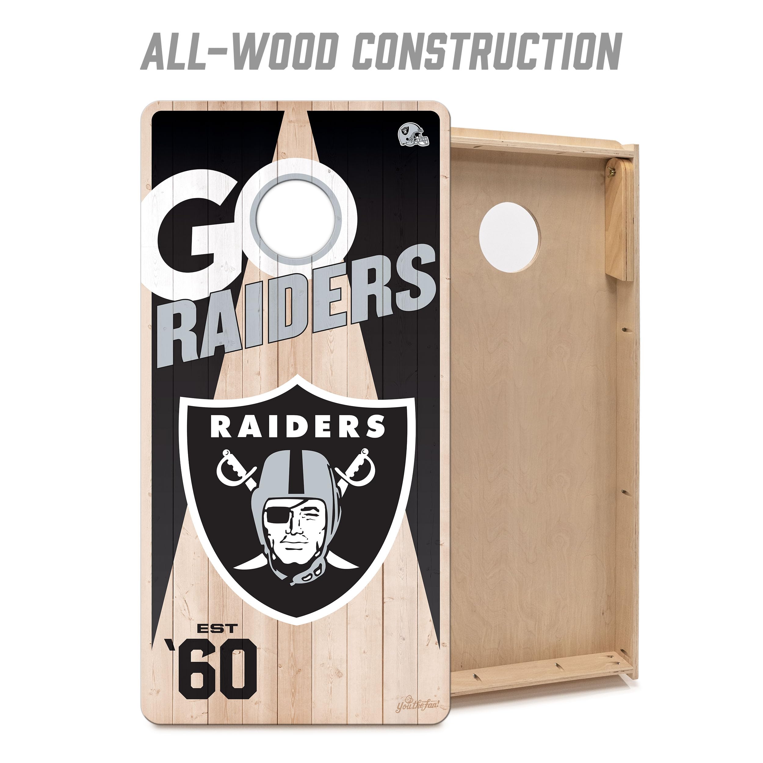 YouTheFan NFL Las Vegas Raiders 2’ x 4’ Professional Wood Cornhole Game with Logo Bags - Sports Collectibles, Sports Memorabilia, Sports Fan Shop, Sports Gifts