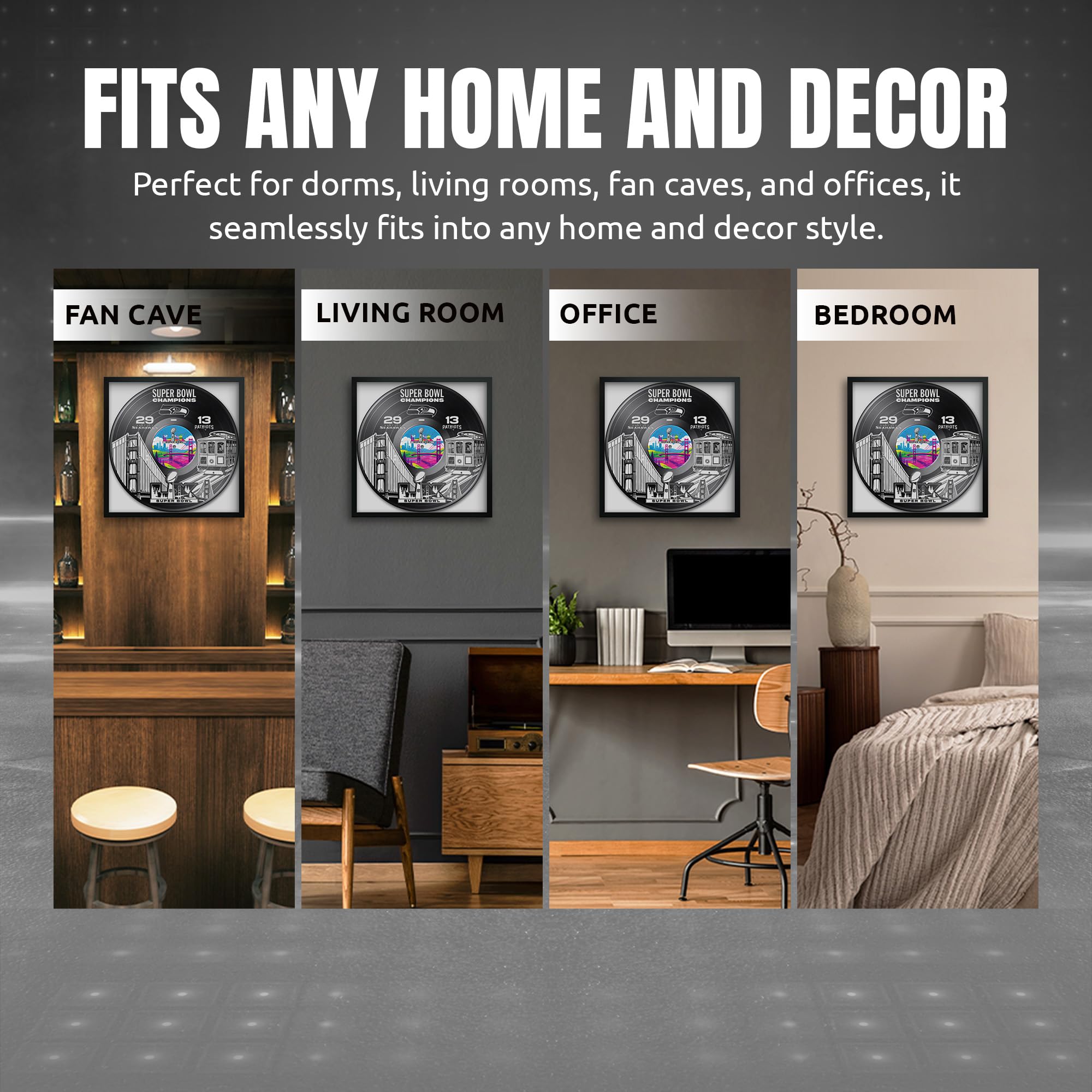 Seattle Seahawks Super Bowl 60 Champions Vinyl Record Framed Art Print, Official NFL Football Wall Decor, 13 x 13 - Sports Gifts, Sports Memorabilia, Sports Collectibles, Fan Shop