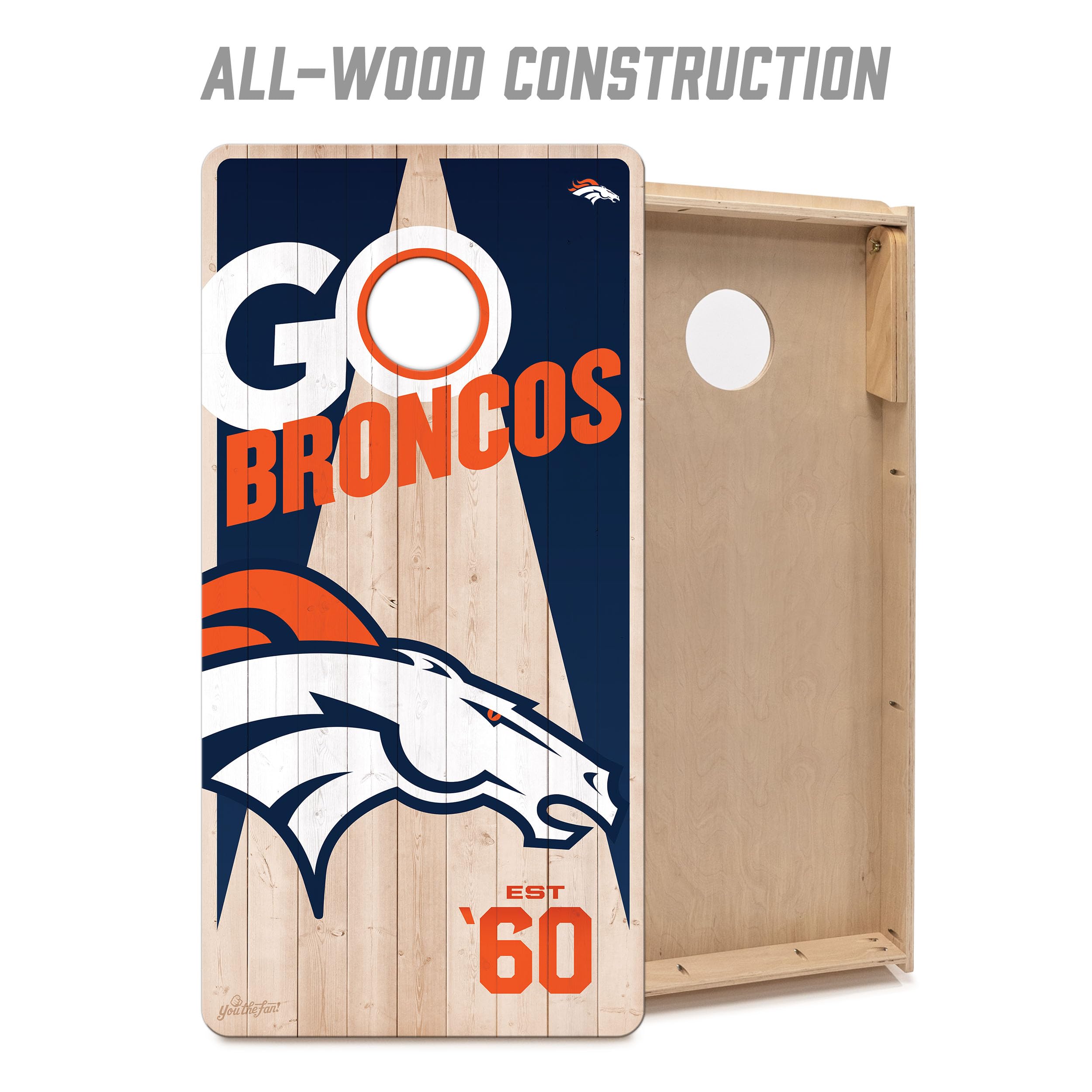 YouTheFan NFL Denver Broncos 2’ x 4’ Professional Wood Cornhole Game with Logo Bags - Sports Collectibles, Sports Memorabilia, Sports Fan Shop, Sports Gifts