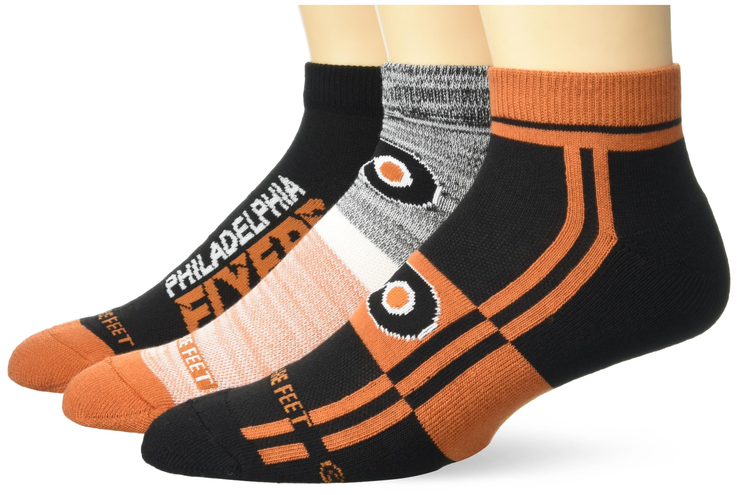 For Bare Feet NHL PHILADELPHIA FLYERS Stripe Stack 3 Pack Ankle Sock Team Colors Large - Sports Gifts, Sports Memorabilia, Sports Collectibles, Fan Shop