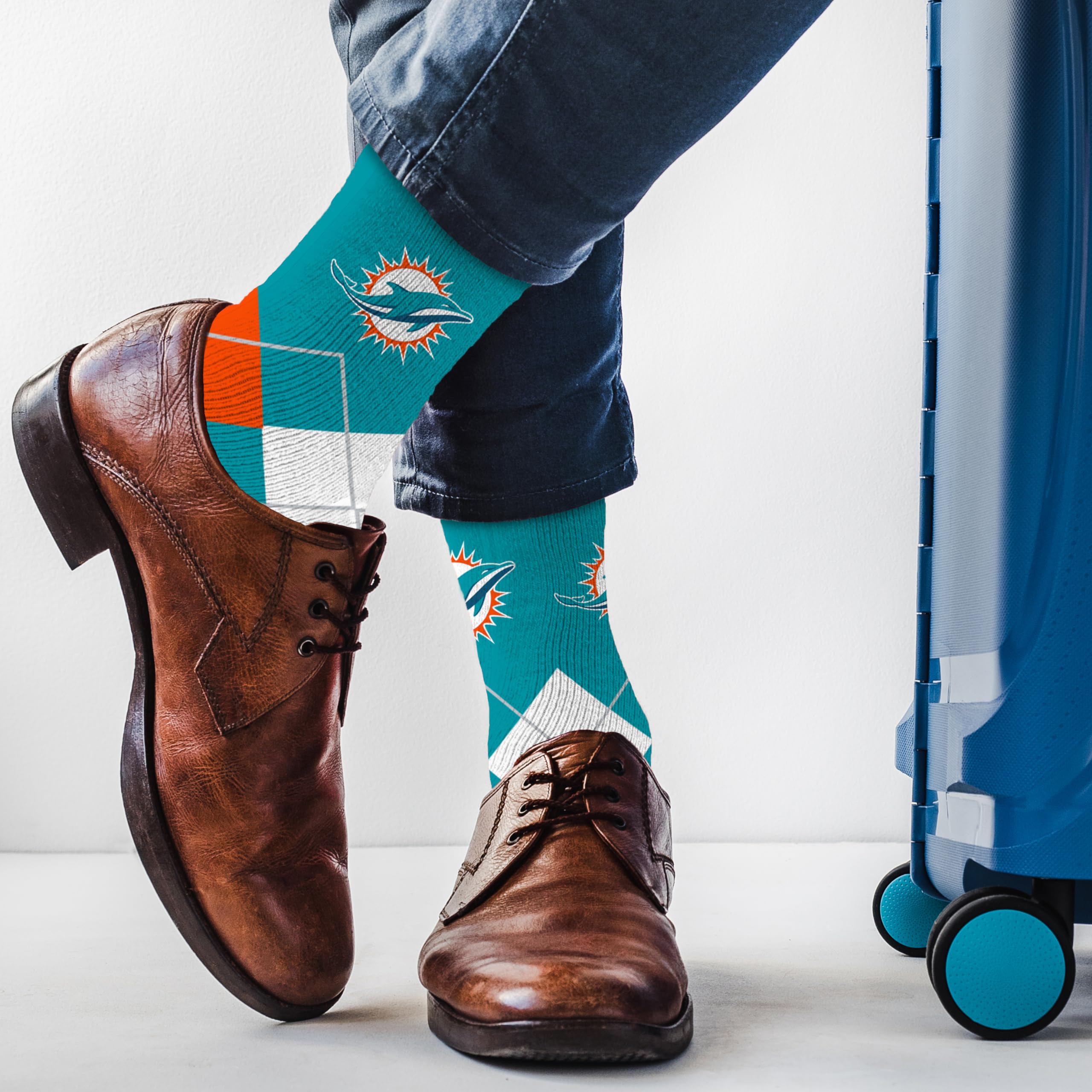 For Bare Feet NFL MIAMI DOLPHINS Argyle Remix Premium Dress Sock Team Color OSFM - Sports Gifts, Sports Memorabilia, Sports Collectibles, Fan Shop