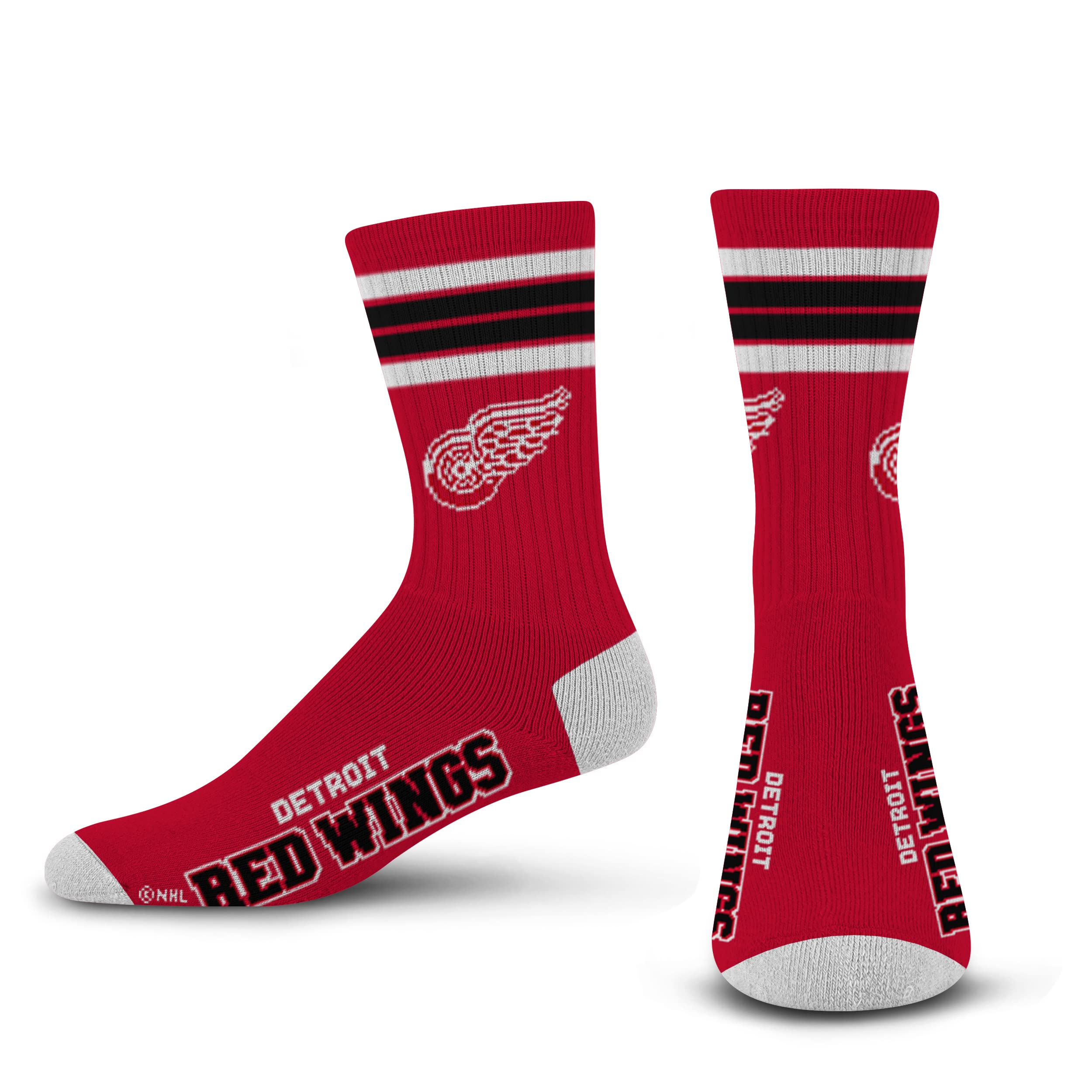 For Bare Feet NHL Detroit Red Wings 4 Stripe Deuce Crew Sock Team Color LARGE - Sports Gifts, Sports Memorabilia, Sports Collectibles, Fan Shop
