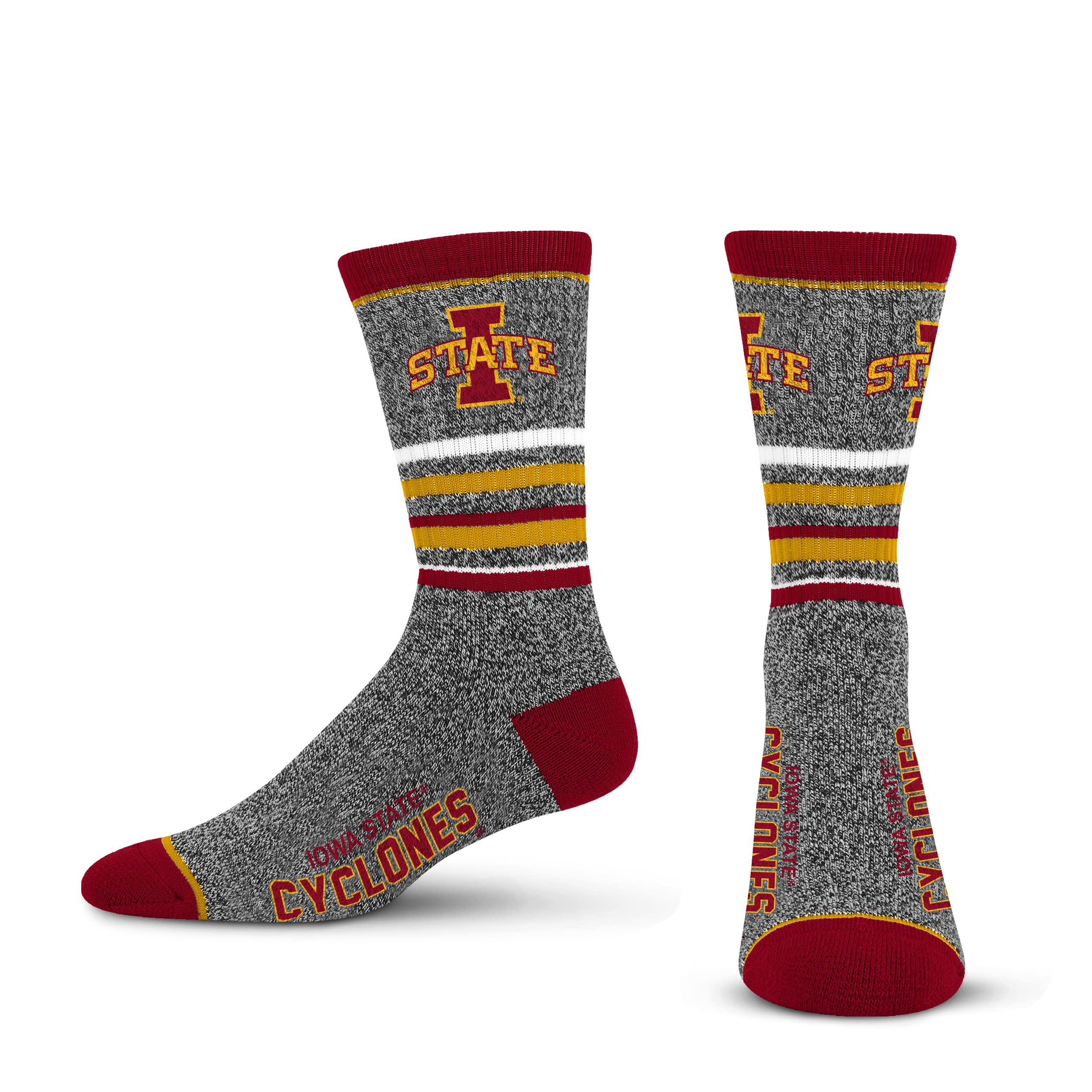 For Bare Feet Mens NCAA Iowa State Cyclones 5 Star Crew Sock Marble Grey Large - Sports Gifts, Sports Memorabilia, Sports Collectibles, Fan Shop