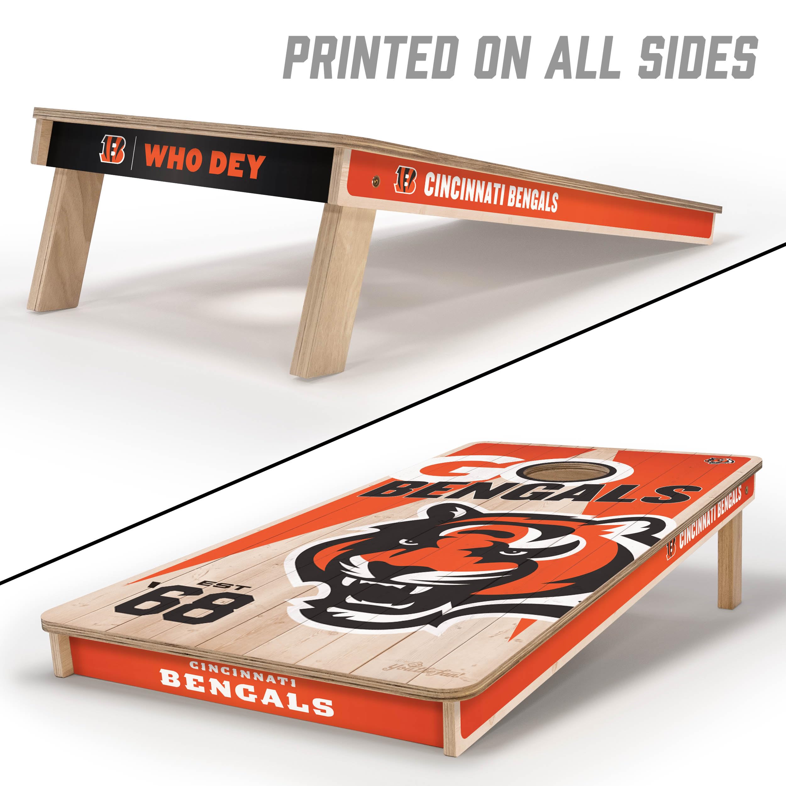 YouTheFan NFL Cincinnati Bengals 2’ x 4’ Professional Wood Cornhole Game with Logo Bags - Sports Collectibles, Sports Memorabilia, Sports Fan Shop, Sports Gifts