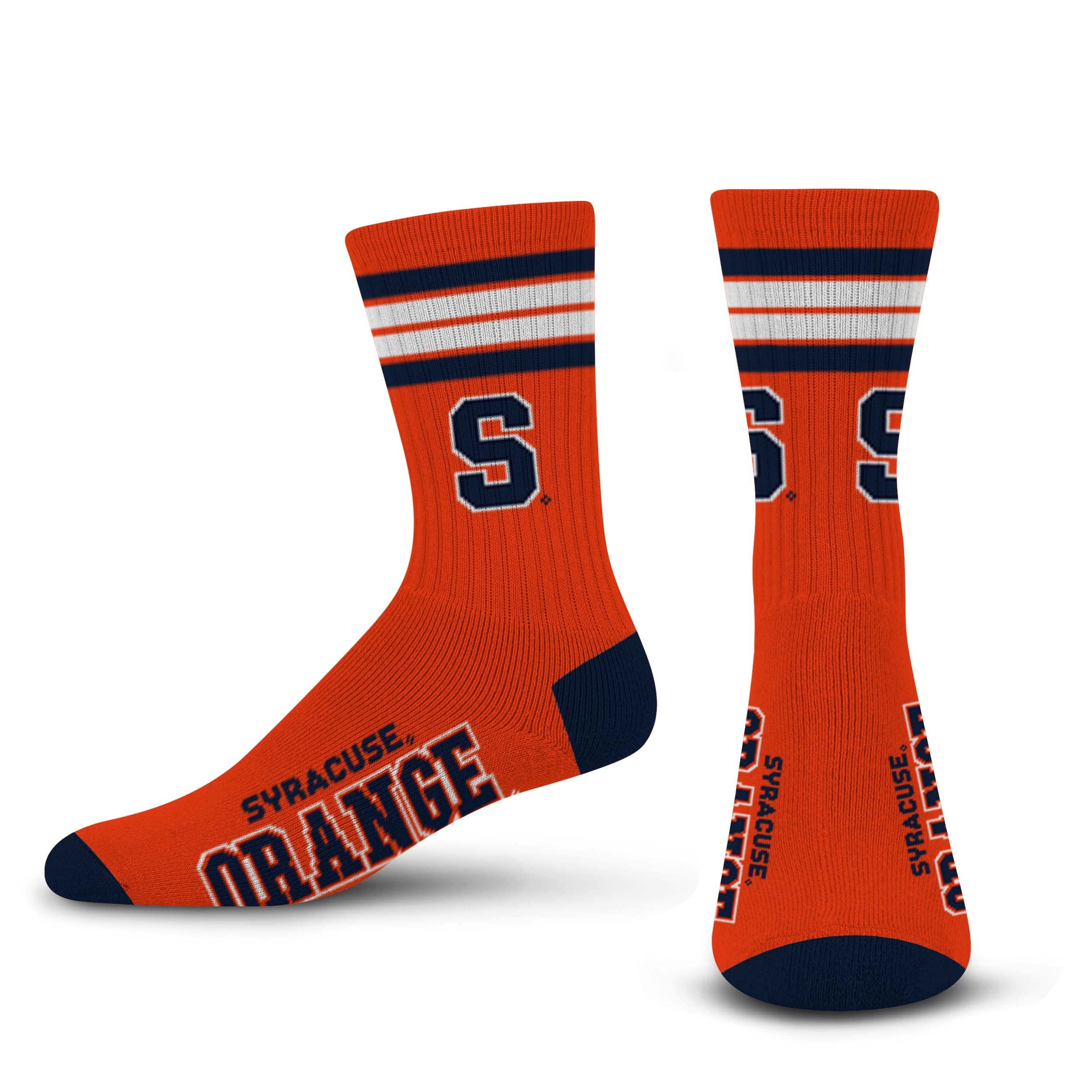 For Bare Feet NCAA Syracuse Orange 4 Stripe Deuce Crew Sock Team Color LARGE - Sports Gifts, Sports Memorabilia, Sports Collectibles, Fan Shop