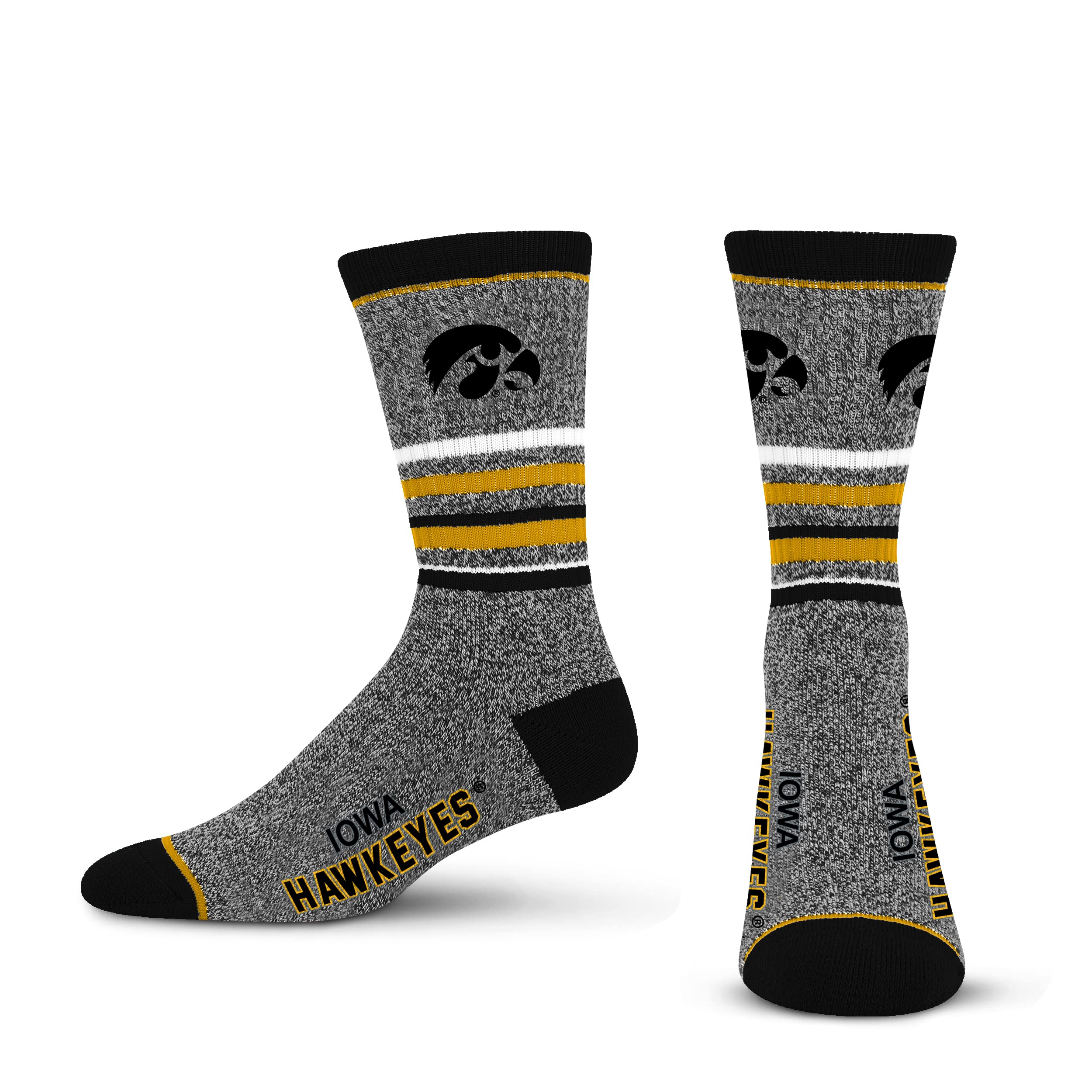 For Bare Feet Mens NCAA Iowa Hawkeyes 5 Star Crew Sock Marble Grey Large - Sports Gifts, Sports Memorabilia, Sports Collectibles, Fan Shop
