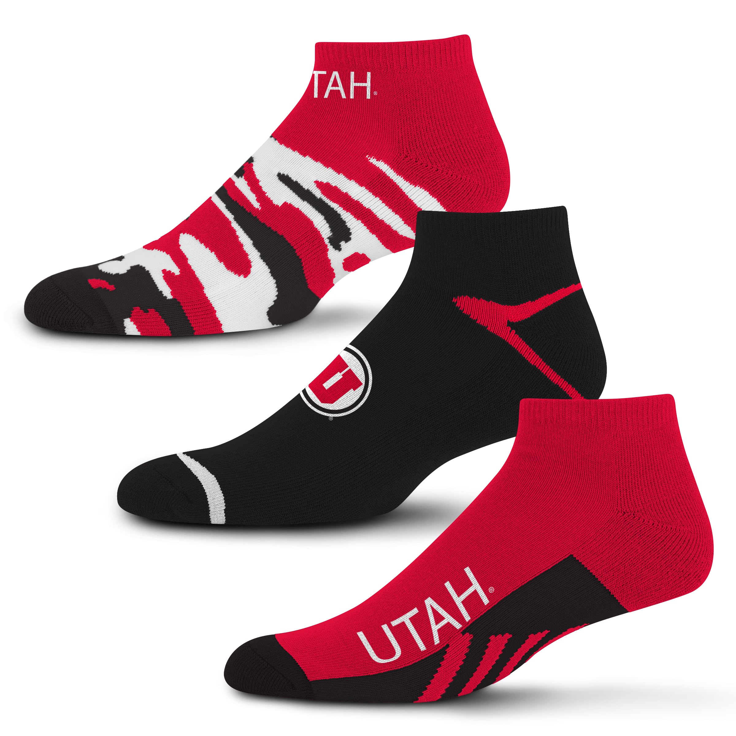 For Bare Feet NCAA Utah Utes CAMO BOOM 3 Pack Ankle Sock Team Colors Large - Sports Gifts, Sports Memorabilia, Sports Collectibles, Fan Shop