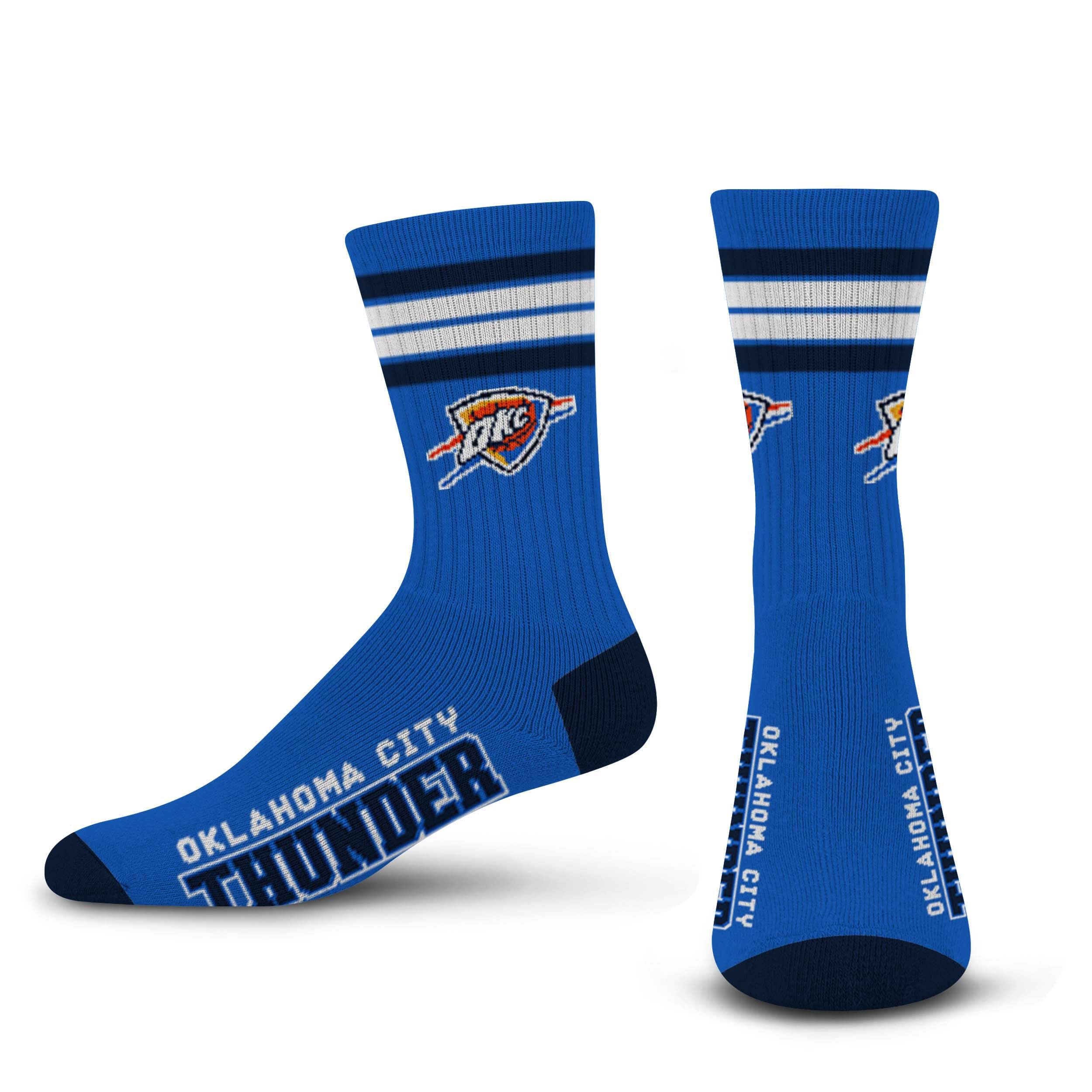 For Bare Feet NBA OKLAHOMA CITY THUNDER 4 Stripe Deuce Crew Sock Team Color YOUTH