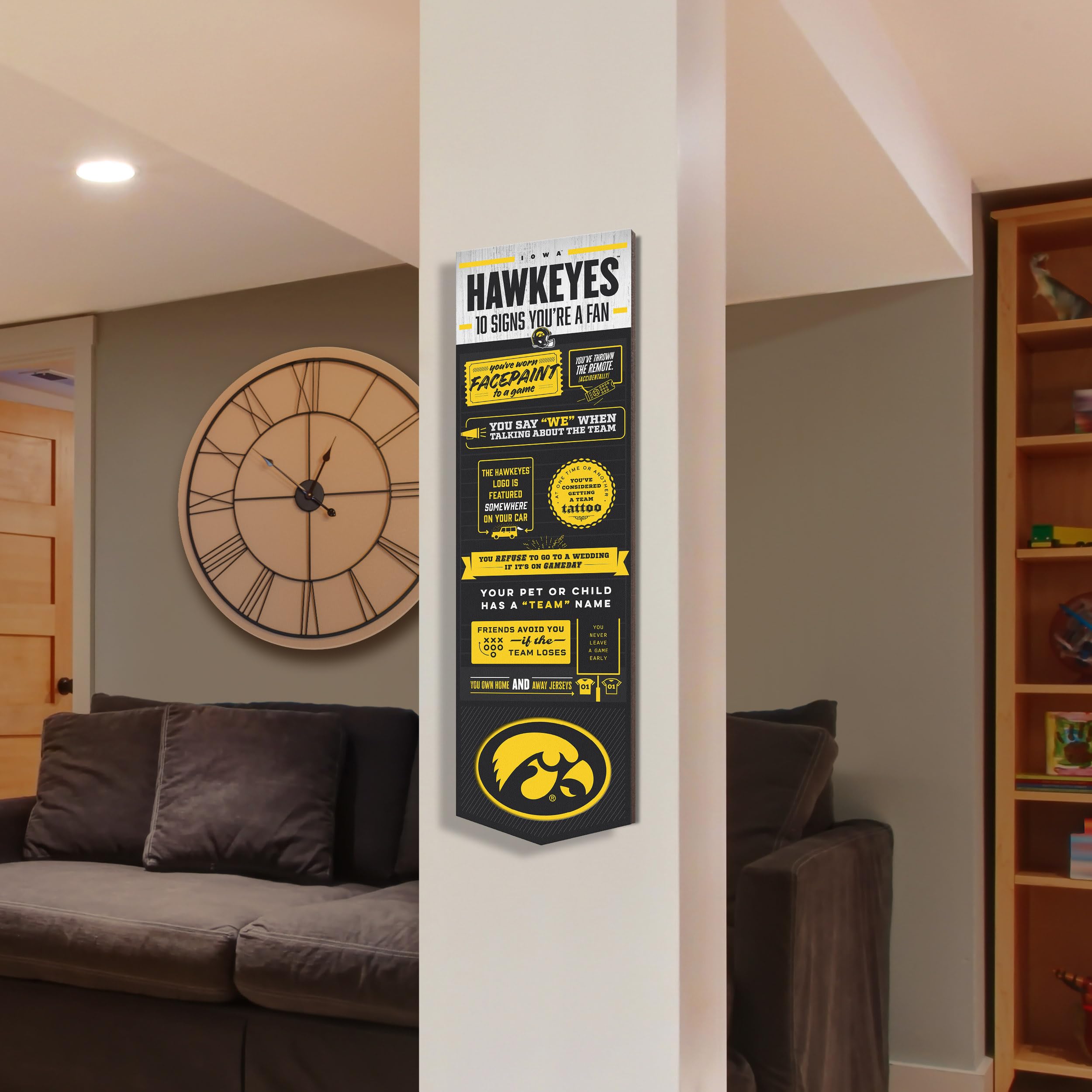 YouTheFan Officially-licensed NCAA Iowa Hawkeyes 6x19 Top 10 Signs Banner - humorous descriptions - fun sports fan phrases, original design, indoor team wall decor fan gift - Sports Collectibles, Sports Memorabilia, Sports Fan Shop, Sports Gifts