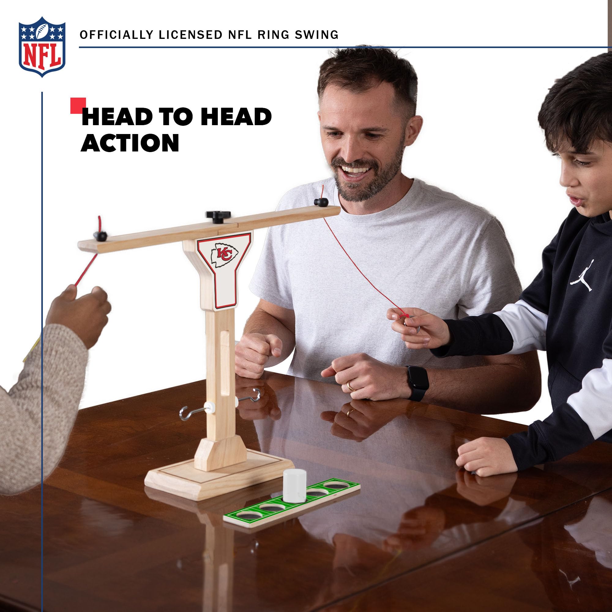 Wild Sports NFL Kansas City Chiefs Wooden Ring Swing Battle - Head-to-Head Ring Toss Hook & Ring Game for NFL Fans - Sports Collectibles, Sports Memorabilia, Sports Fan Shop, Sports Gifts
