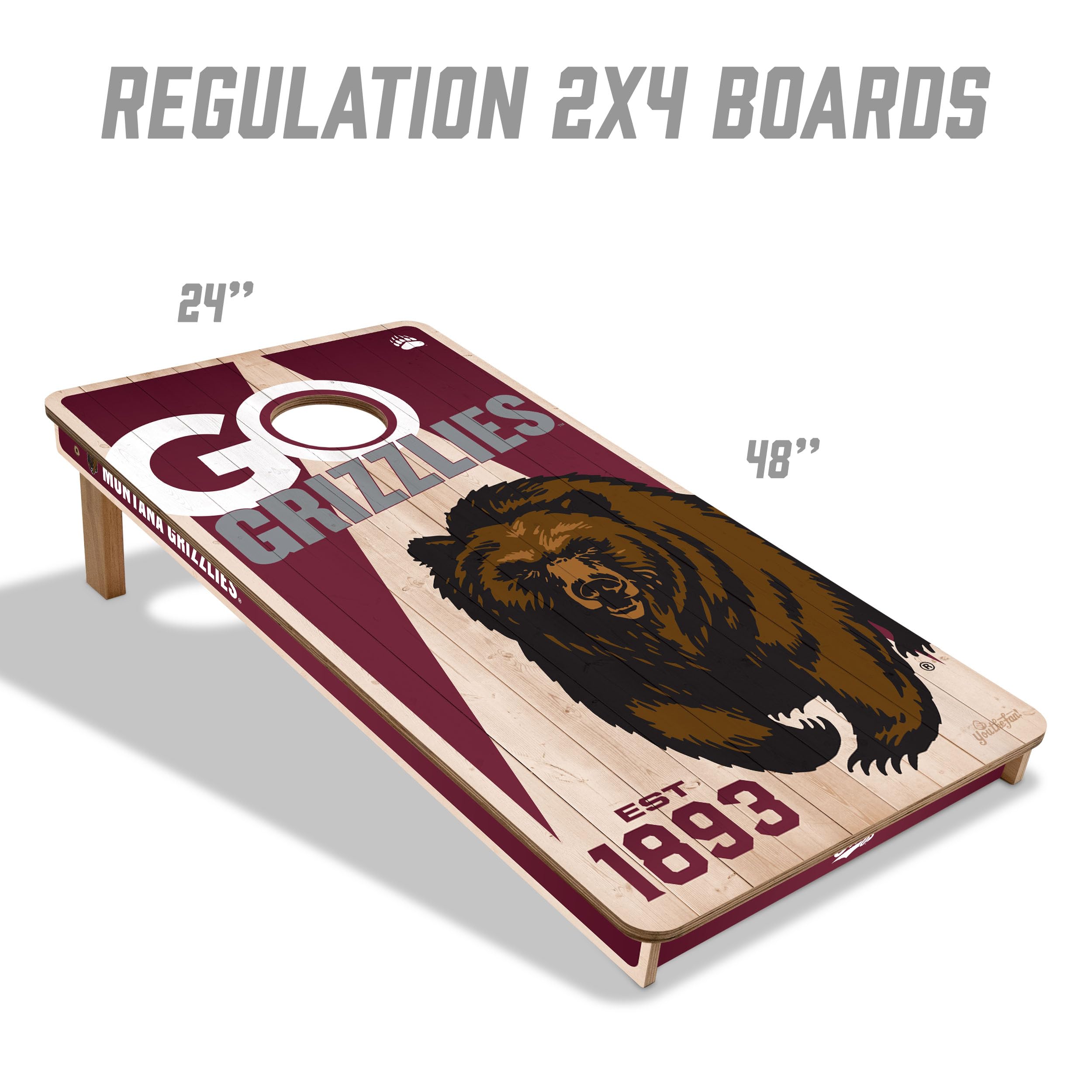 YouTheFan NCAA Montana Grizzlies 2’ x 4’ Professional Wood Cornhole Game with Logo Bags - Sports Collectibles, Sports Memorabilia, Sports Fan Shop, Sports Gifts