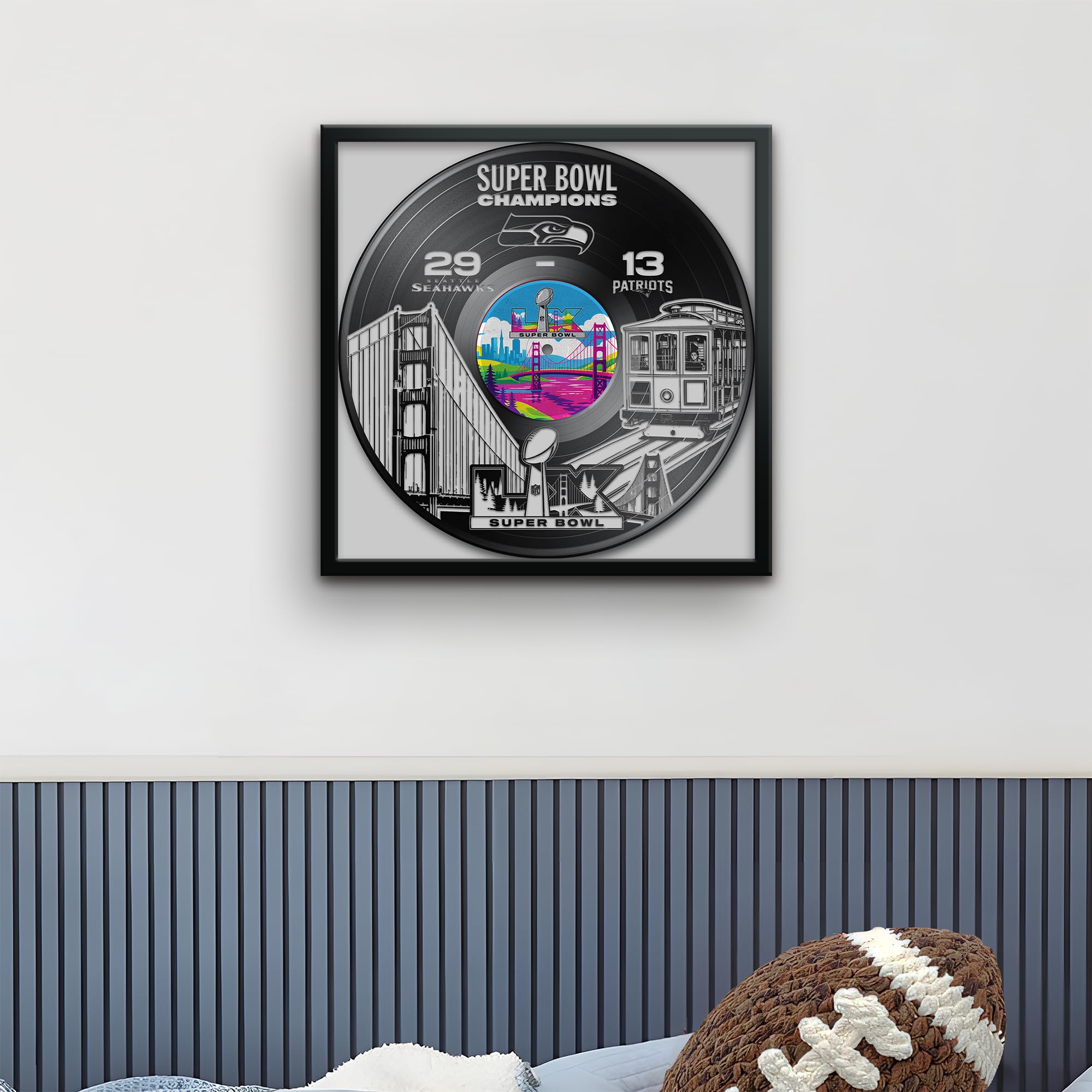 Seattle Seahawks Super Bowl 60 Champions Vinyl Record Framed Art Print, Official NFL Football Wall Decor, 13 x 13 - Sports Gifts, Sports Memorabilia, Sports Collectibles, Fan Shop