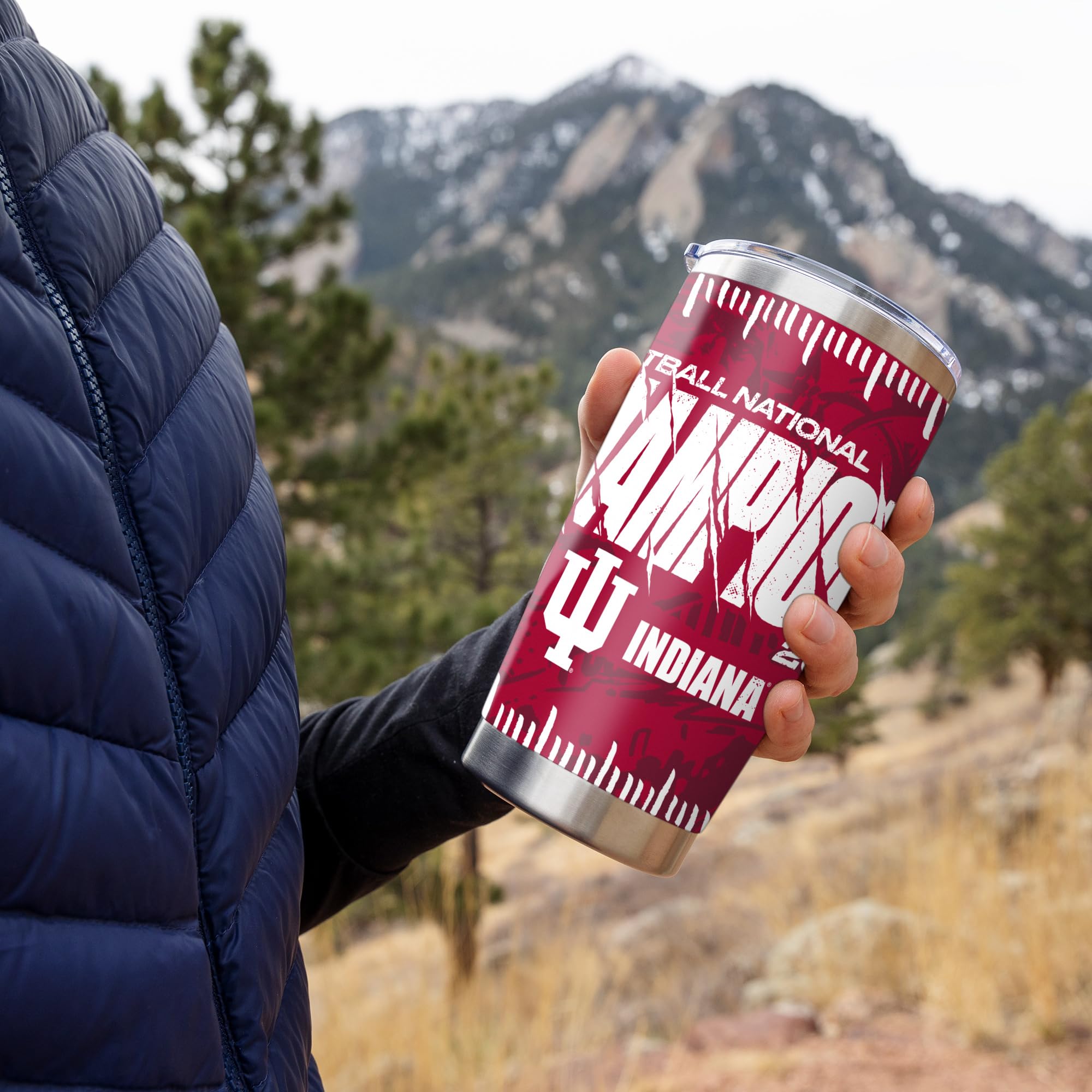 Rico Industries NCAA Indiana Hoosiers 2026 Football National Champions 20oz Stainless Steel Tumbler with Lid - Great For Coffee, Tea, Water or Cocktails - Sports Gifts, Sports Memorabilia, Sports Collectibles, Fan Shop