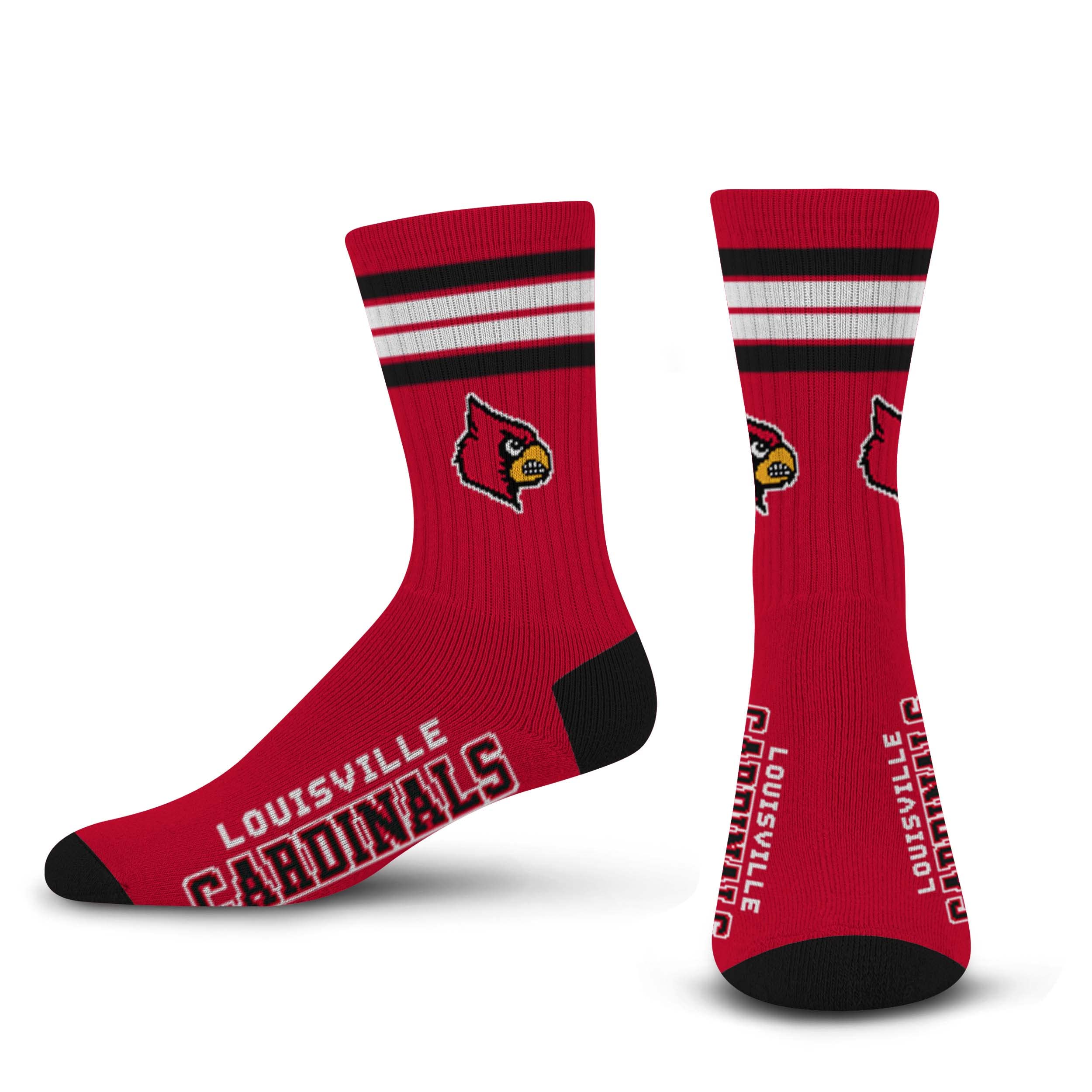 For Bare Feet NCAA Louisville Cardinals 4 Stripe Deuce Crew Sock Team Color MEDIUM - Sports Gifts, Sports Memorabilia, Sports Collectibles, Fan Shop