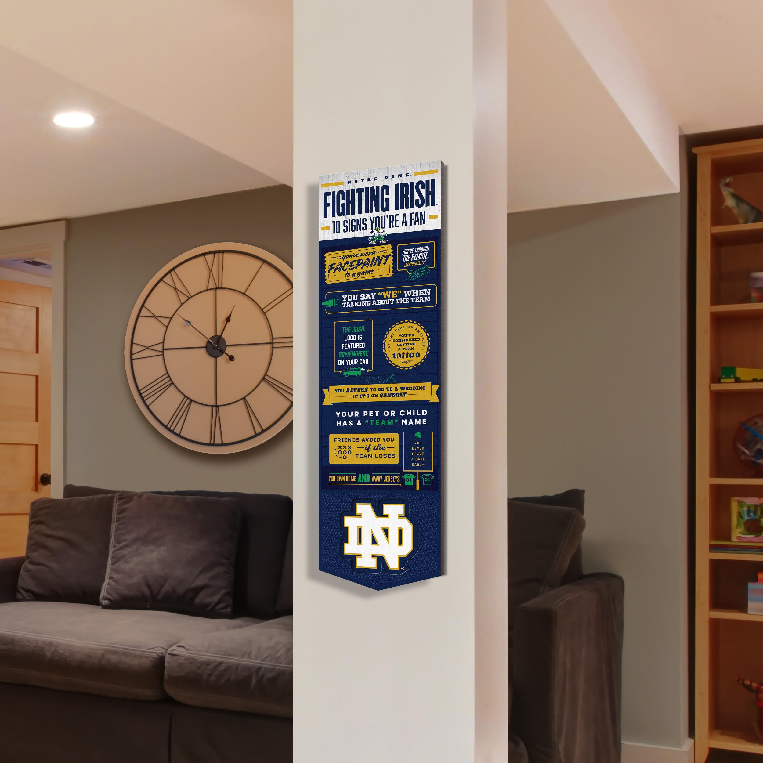 YouTheFan Officially-licensed NCAA Notre Dame Fighting Irish 6x19 Top 10 Signs Banner - humorous descriptions - fun sports fan phrases, original design, indoor team wall decor fan gift - Sports Collectibles, Sports Memorabilia, Sports Fan Shop, Sports Gifts