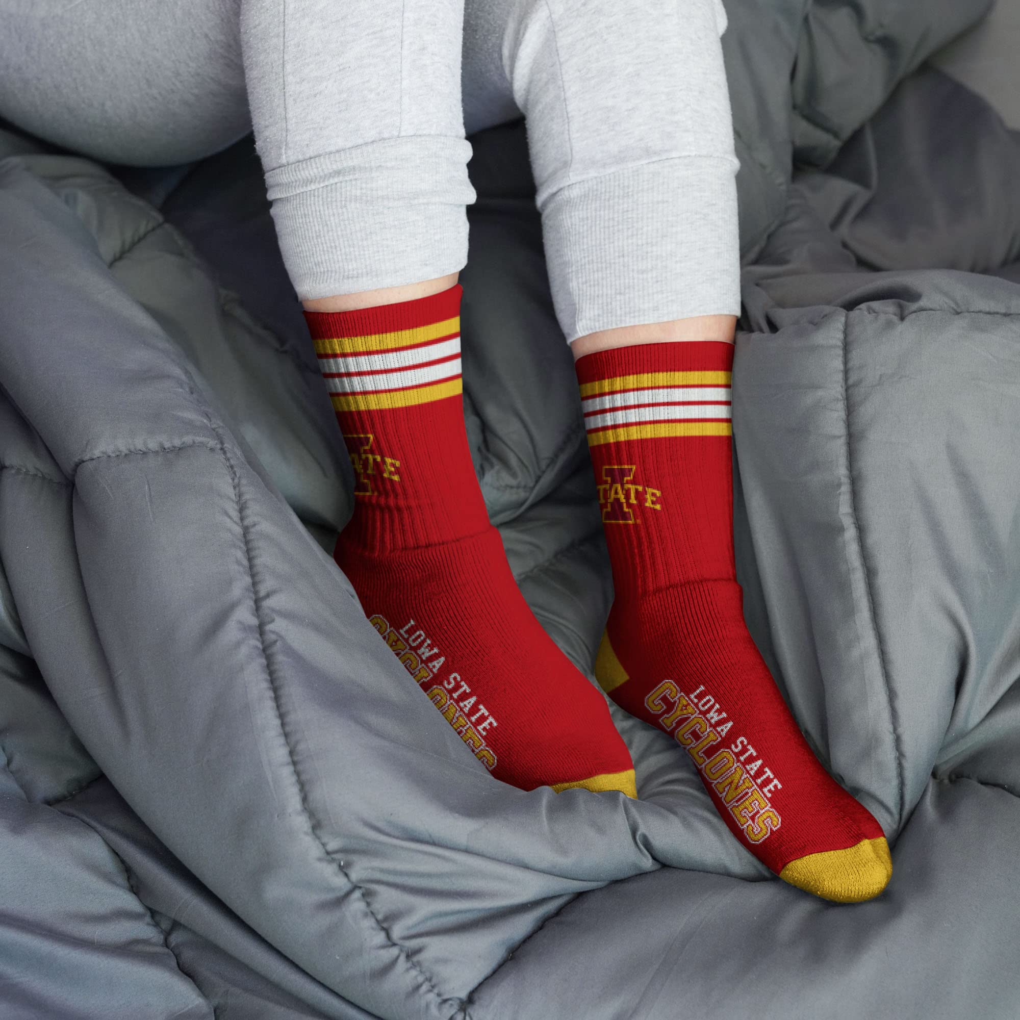 For Bare Feet NCAA Iowa State Cyclones 4 Stripe Deuce Crew Sock Team Color MEDIUM - Sports Gifts, Sports Memorabilia, Sports Collectibles, Fan Shop