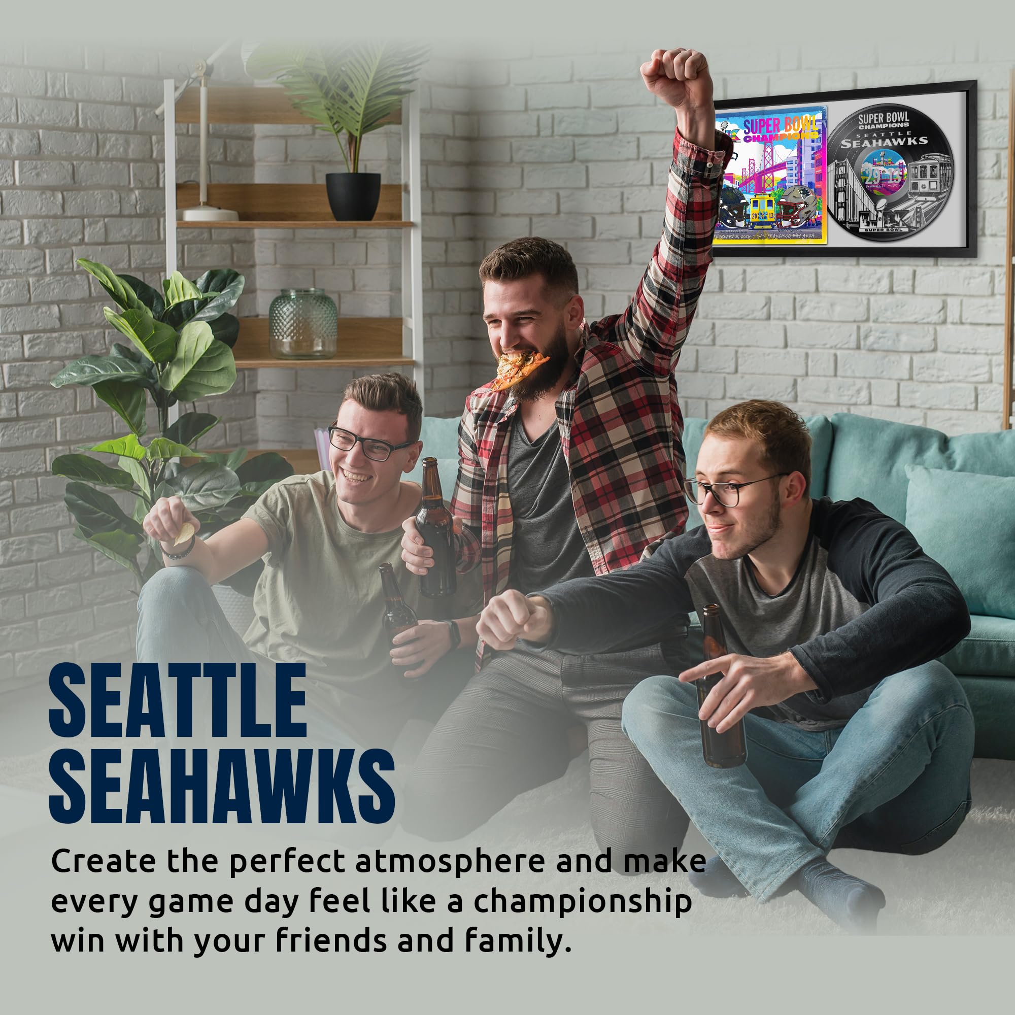 Seattle Seahawks Super Bowl 60 Champions Vinyl Album Framed Art Print, Official NFL Football Wall Decor, 14 x 26 - Sports Gifts, Sports Memorabilia, Sports Collectibles, Fan Shop
