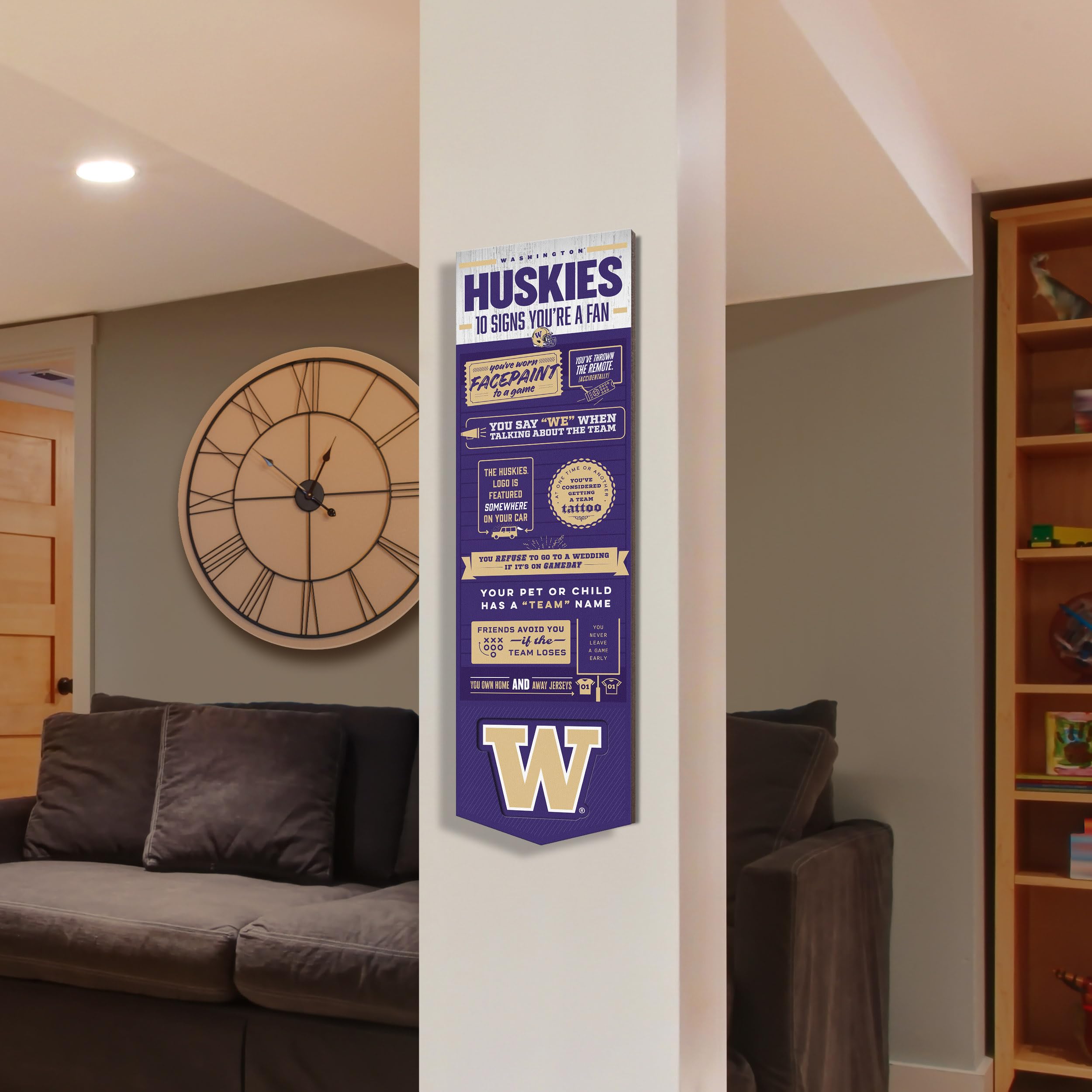 YouTheFan Officially-licensed NCAA Washington Huskies 6x19 Top 10 Signs Banner - humorous descriptions - fun sports fan phrases, original design, indoor team wall decor fan gift - Sports Collectibles, Sports Memorabilia, Sports Fan Shop, Sports Gifts