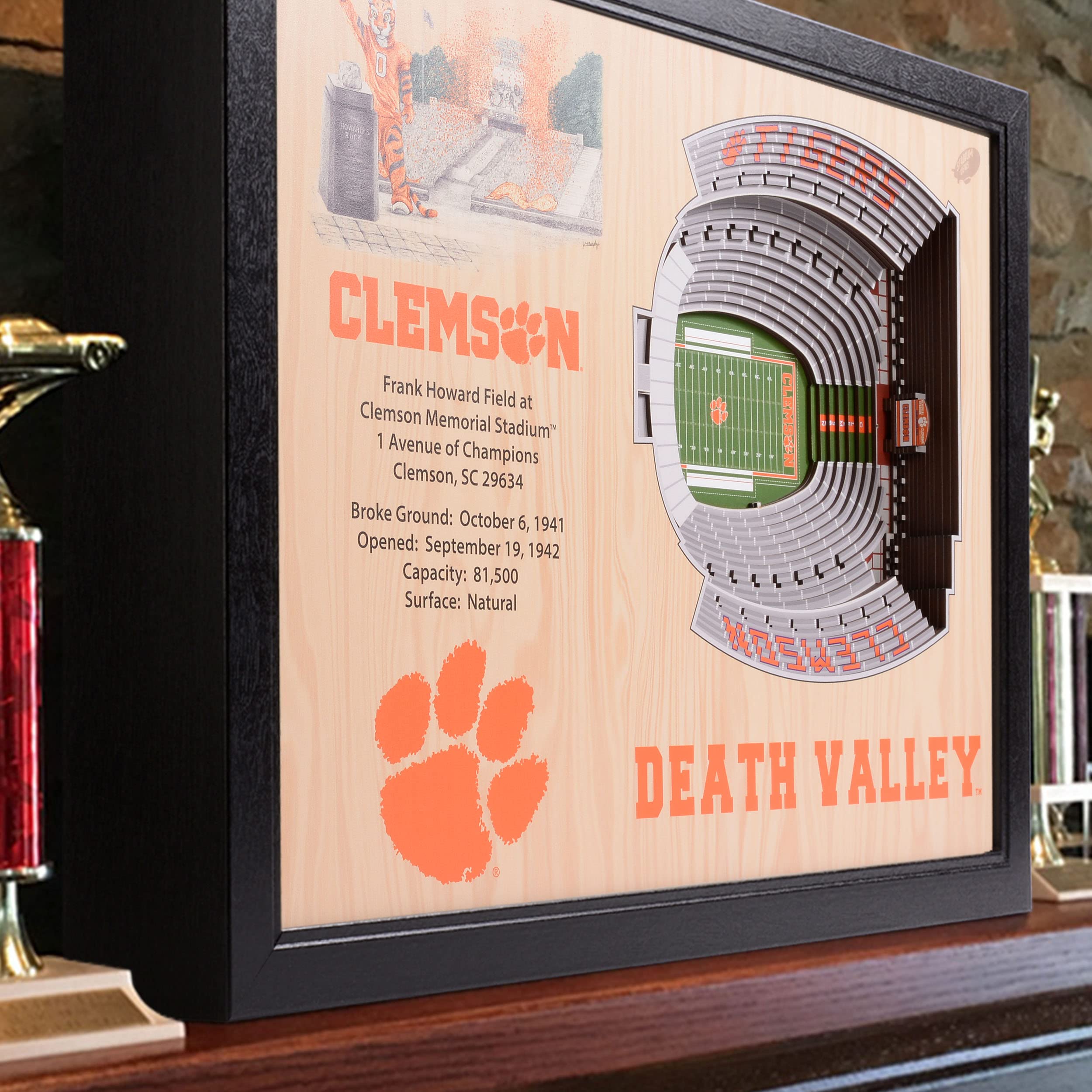 YouTheFan NCAA Clemson Tigers 25-Layer StadiumViews 3D Wall Art - Memorial Stadium - Sports Collectibles, Sports Memorabilia, Sports Fan Shop, Sports Gifts