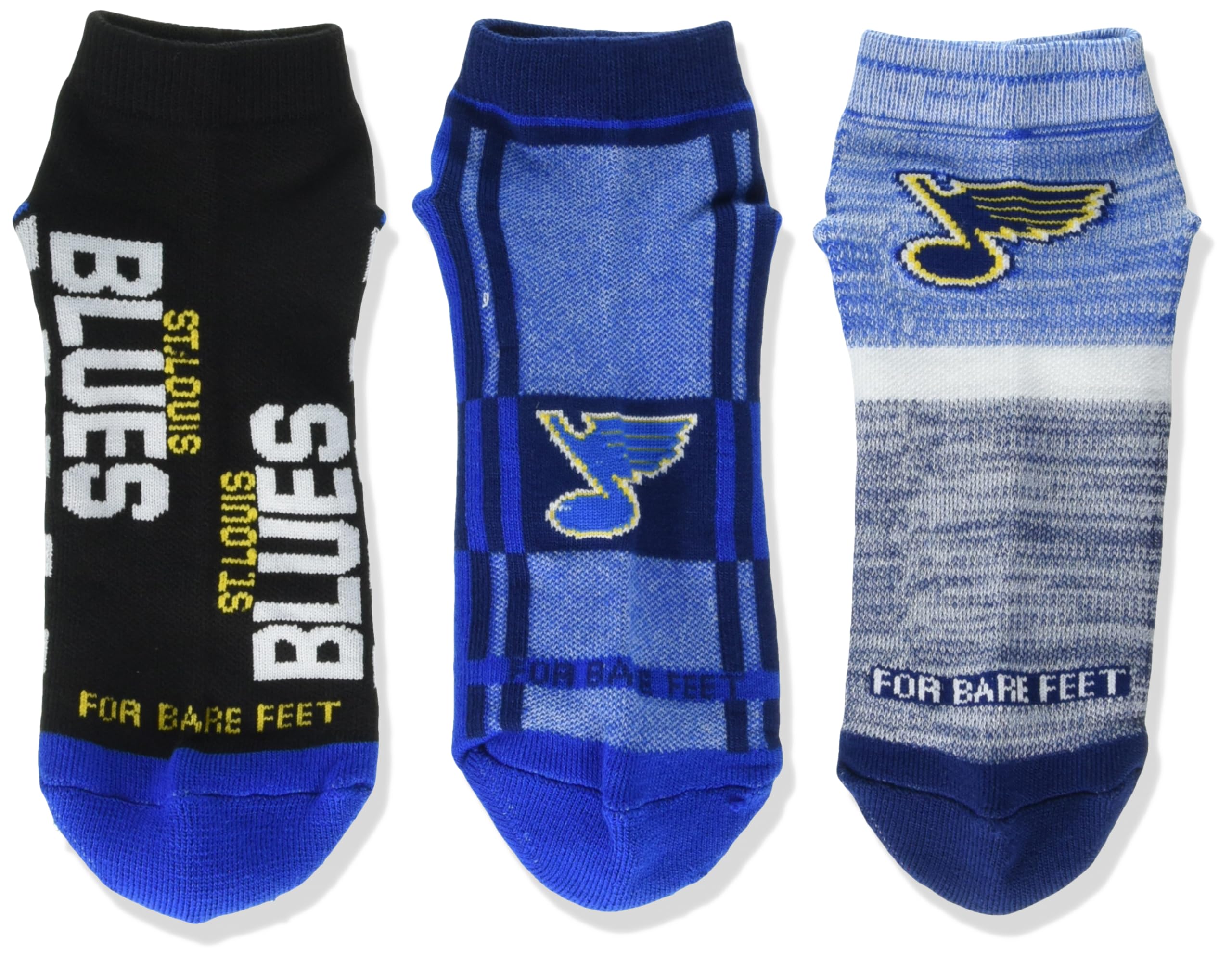 For Bare Feet NHL ST. LOUIS BLUES Stripe Stack 3 Pack Ankle Sock Team Colors Large - Sports Gifts, Sports Memorabilia, Sports Collectibles, Fan Shop