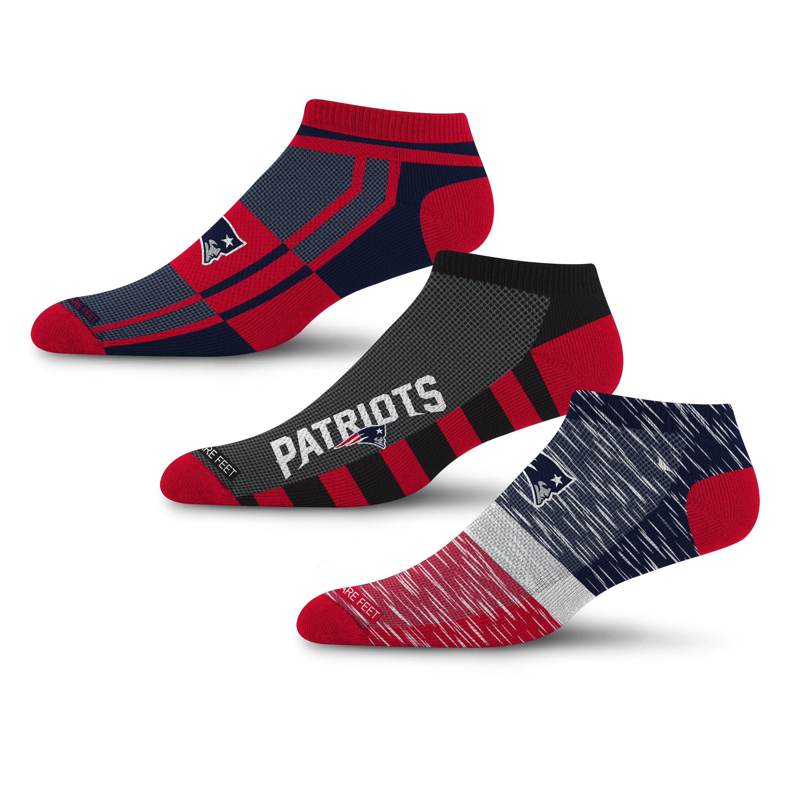 For Bare Feet NFL NEW ENGLAND PATRIOTS Stripe Stack 3 Pack Ankle Sock Team Colors Large - Sports Gifts, Sports Memorabilia, Sports Collectibles, Fan Shop