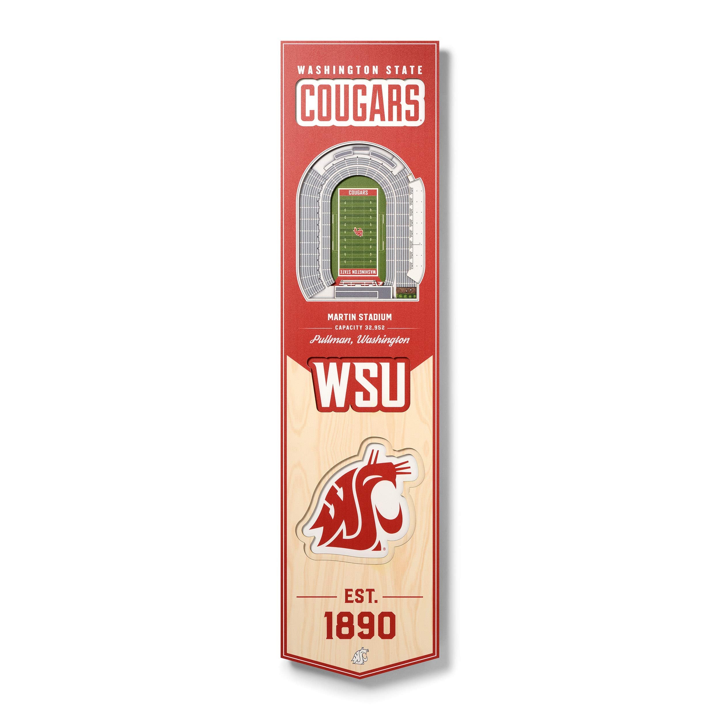 YouTheFan NCAA Washington State Cougars 3D Stadium 8x32 Banner - Martin Stadium - Sports Collectibles, Sports Memorabilia, Sports Fan Shop, Sports Gifts