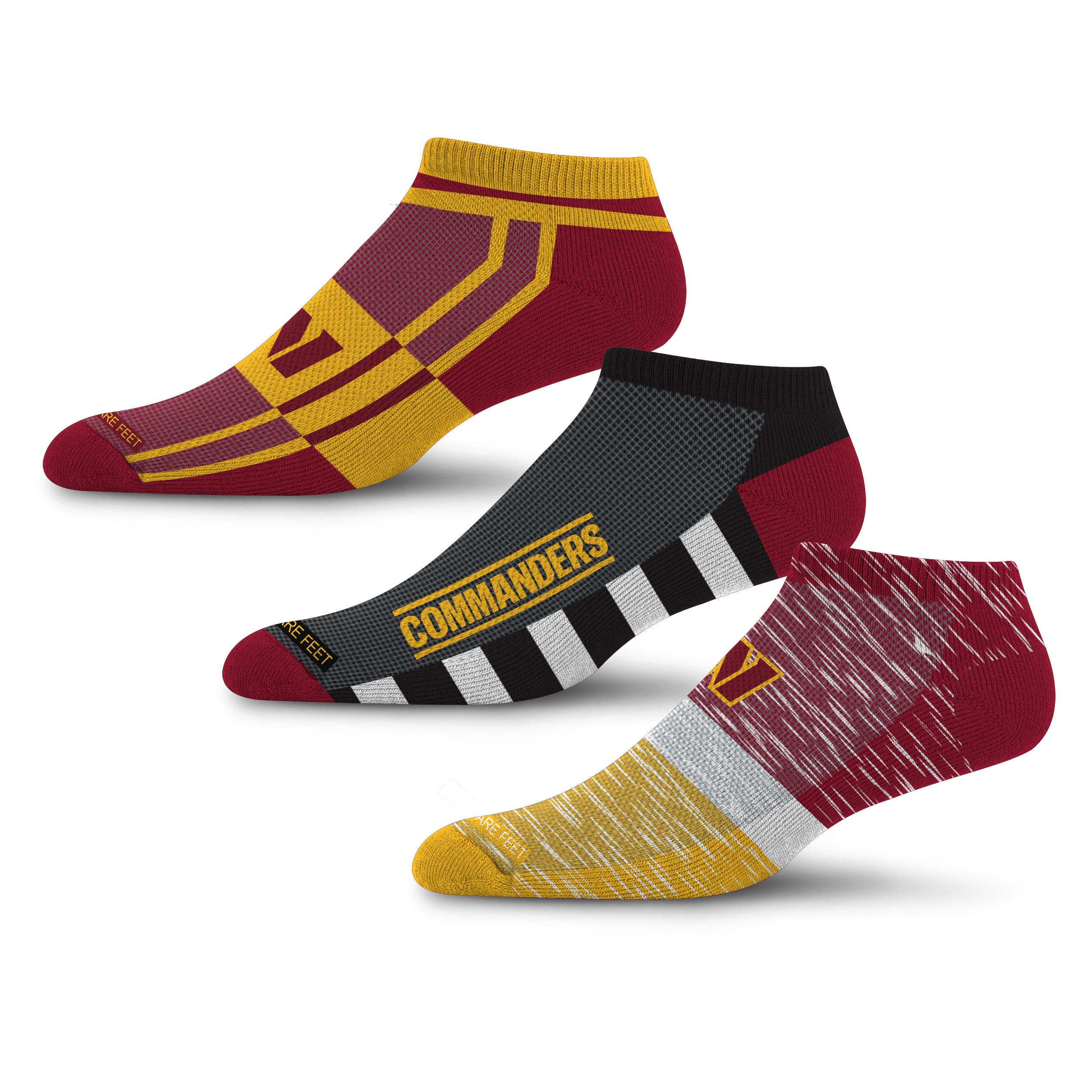 For Bare Feet NFL WASHINGTON COMMANDERS Stripe Stack 3 Pack Ankle Sock Team Colors Large - Sports Gifts, Sports Memorabilia, Sports Collectibles, Fan Shop