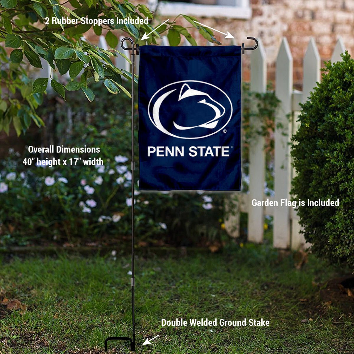 College Flags & Banners Co. Penn State Nittany Lions Garden Flag with Stand Holder - Sports Collectibles, Sports Memorabilia, Sports Fan Shop, Sports Gifts