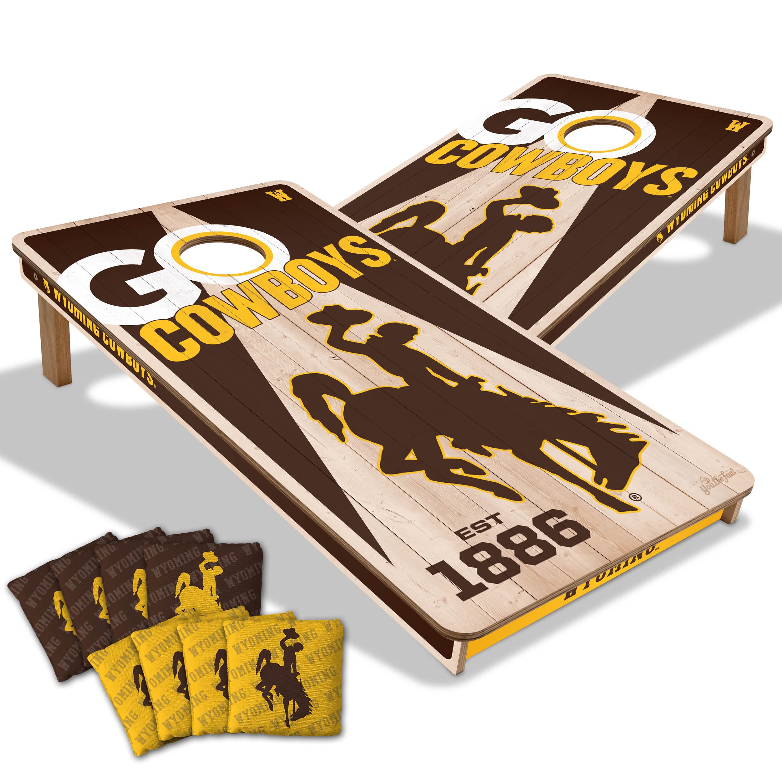 YouTheFan NCAA Wyoming Cowboys 2’ x 4’ Professional Wood Cornhole Game with Logo Bags - Sports Collectibles, Sports Memorabilia, Sports Fan Shop, Sports Gifts