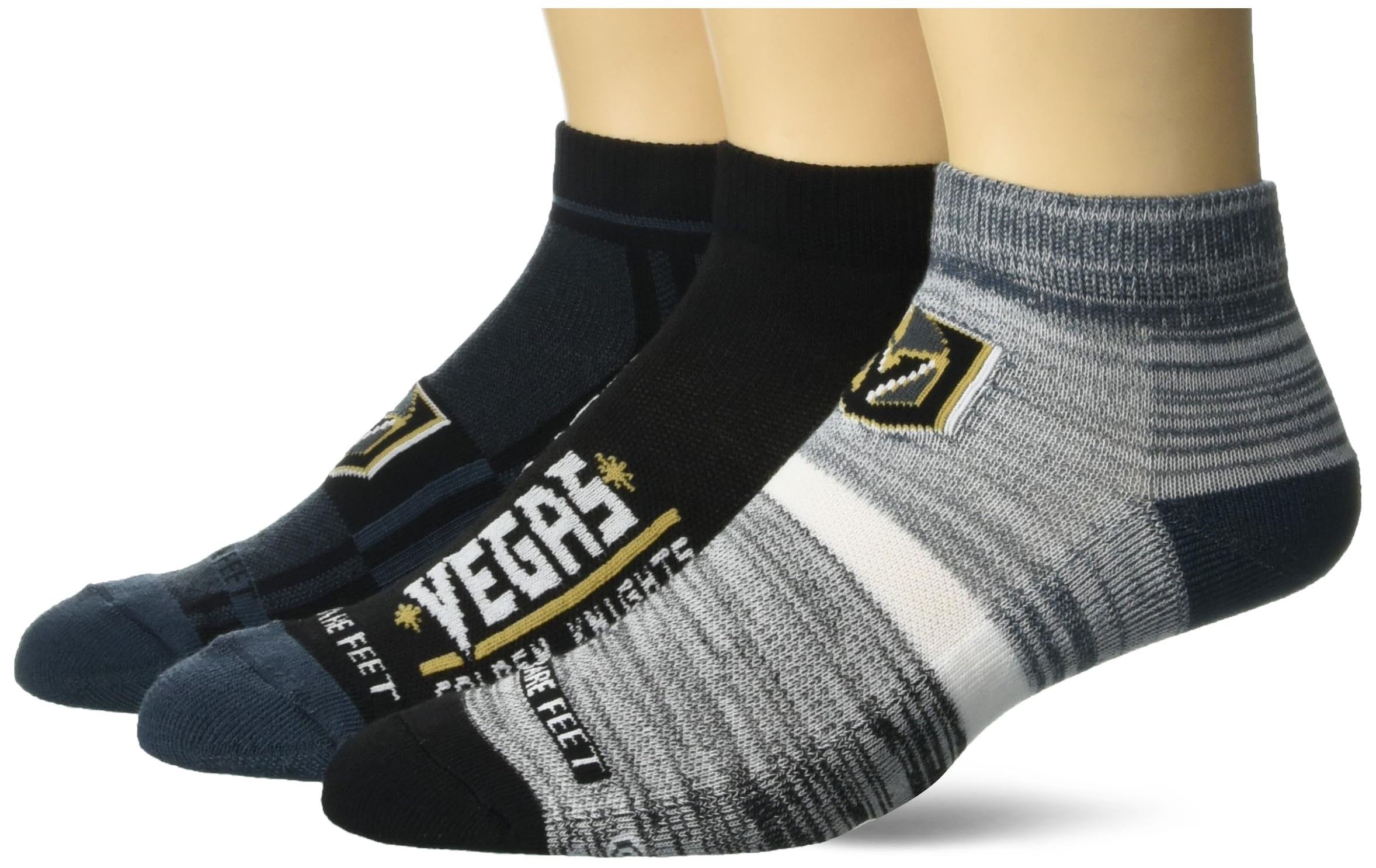 For Bare Feet NHL VEGAS GOLDEN KNIGHTS Stripe Stack 3 Pack Ankle Sock Team Colors Large - Sports Gifts, Sports Memorabilia, Sports Collectibles, Fan Shop
