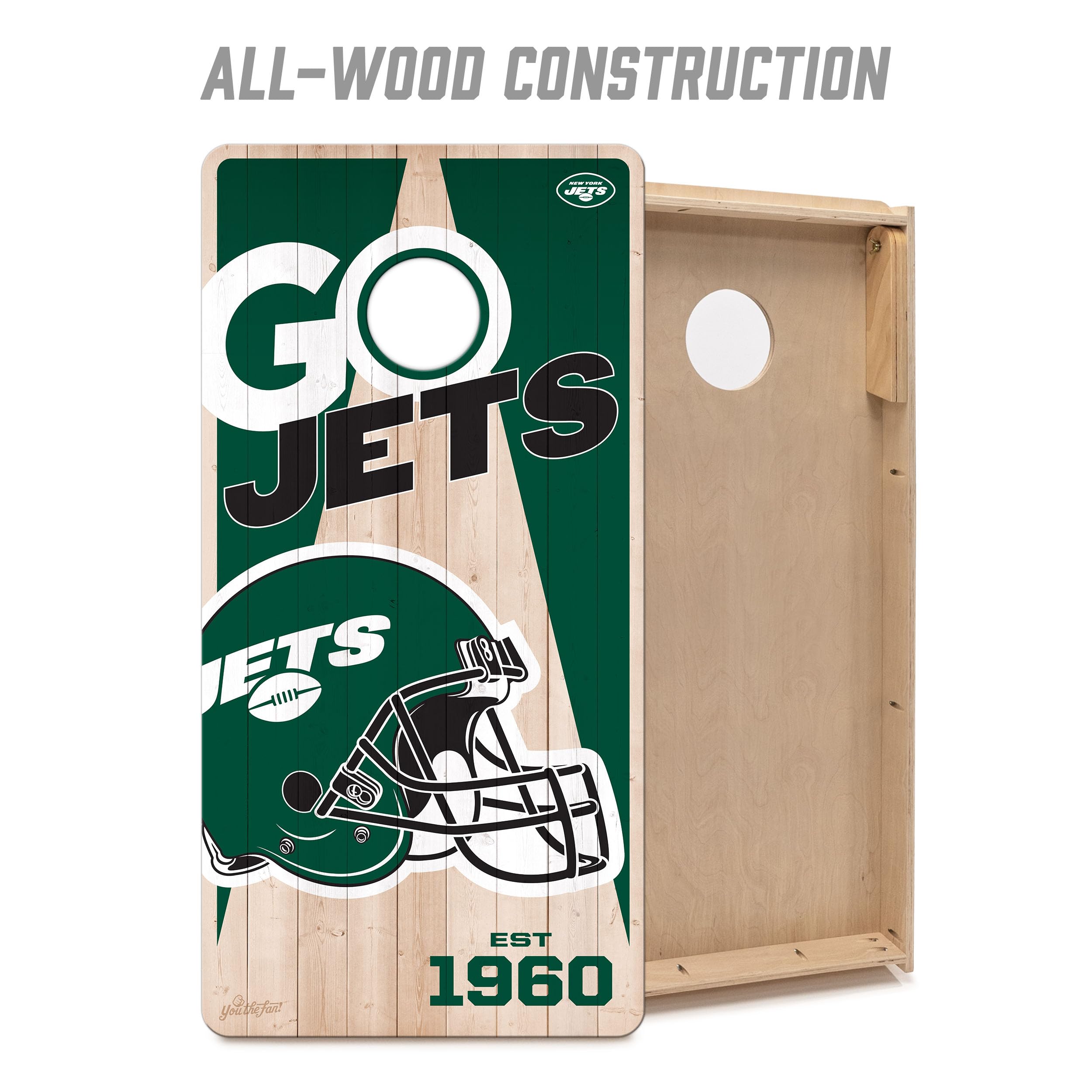 YouTheFan NFL New York Jets 2’ x 4’ Professional Wood Cornhole Game with Logo Bags - Sports Collectibles, Sports Memorabilia, Sports Fan Shop, Sports Gifts